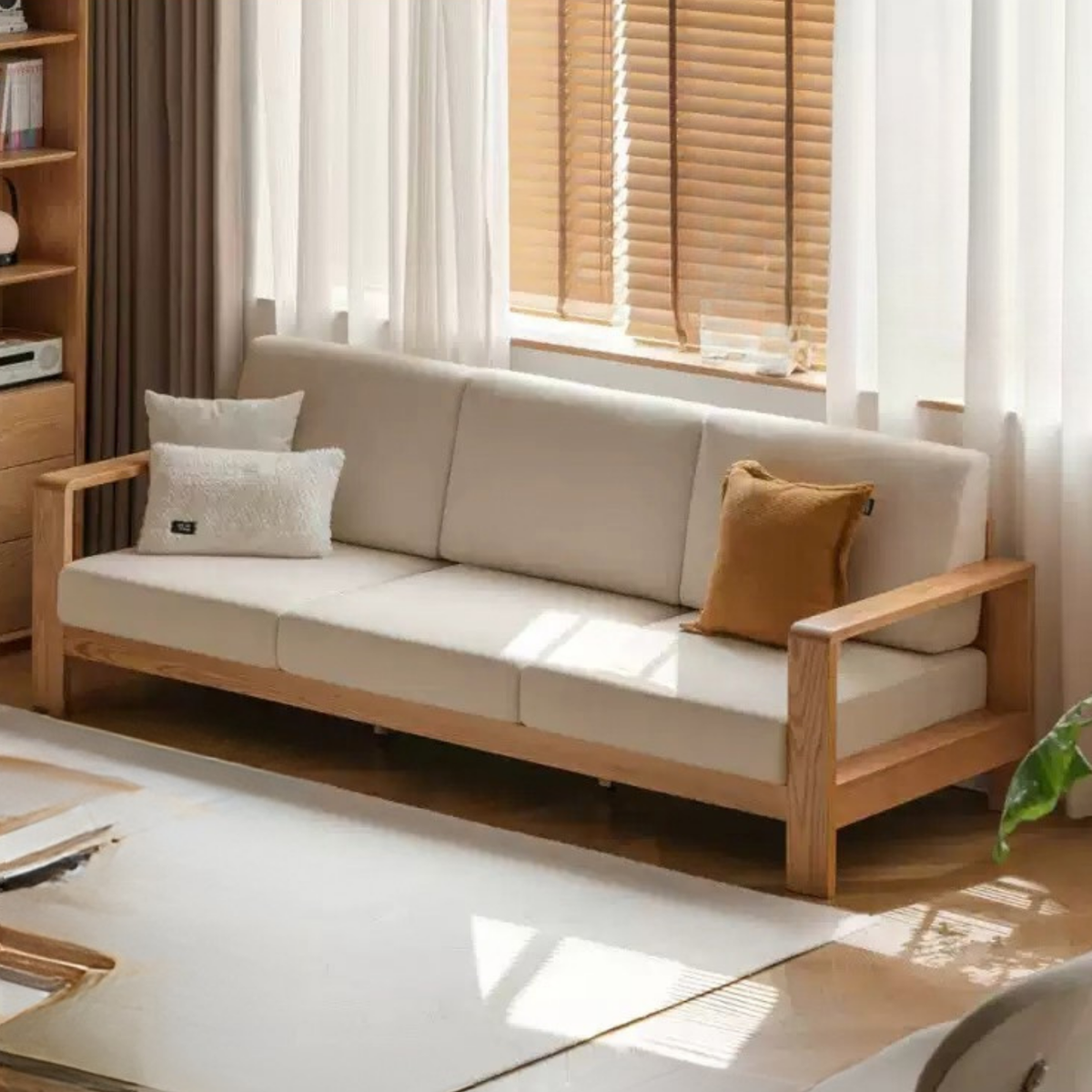 Oak Solid Wood Modern Fabric Sofa.