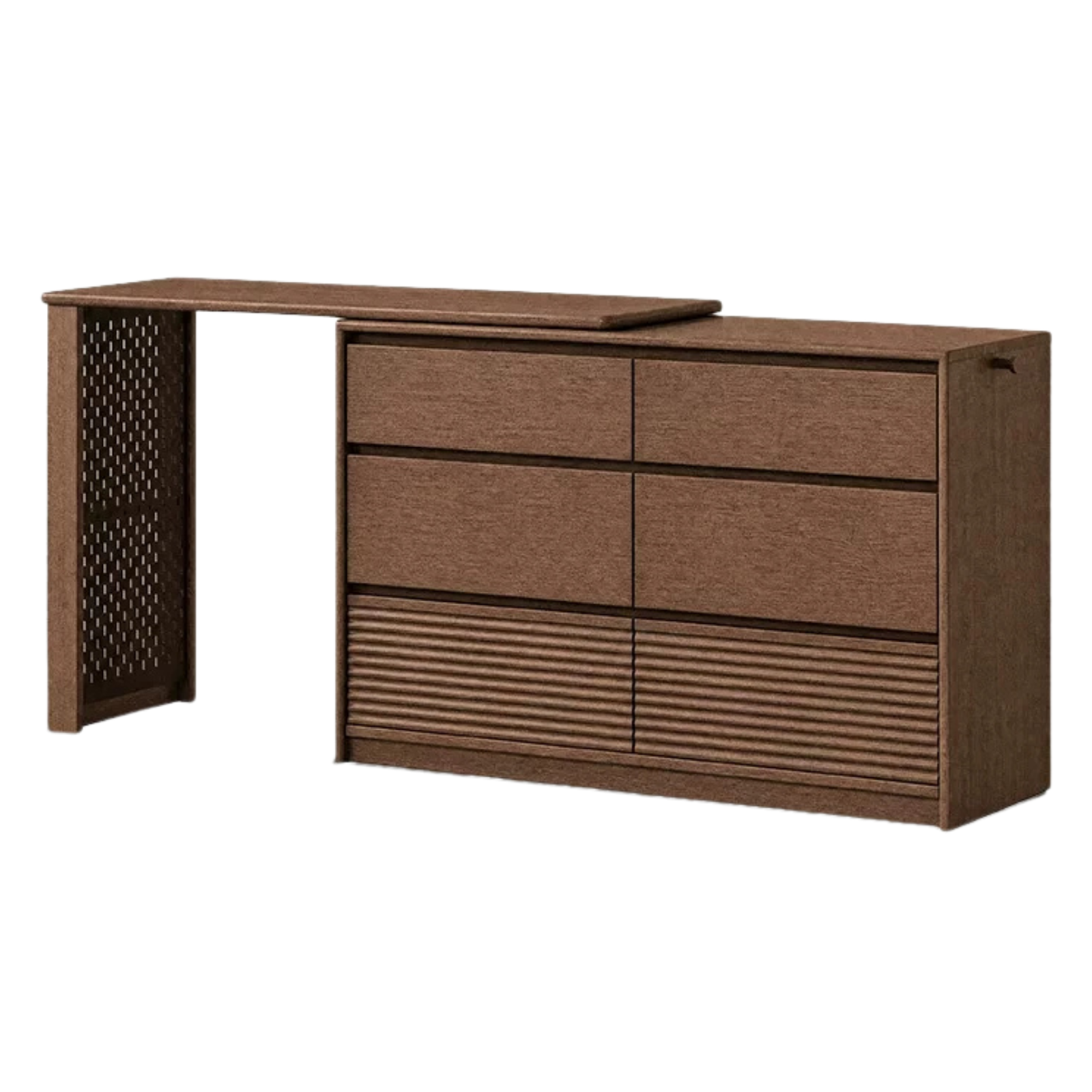 Black Walnut, Sandawood Dresser with Pull-Out Vanity Desk and Lighted Mirror