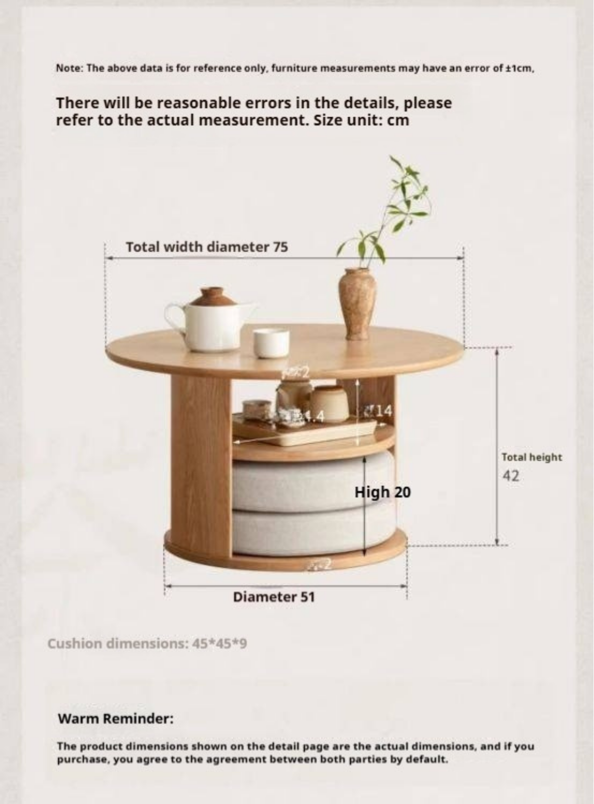 Ash Solid Wood Round Coffee Table
