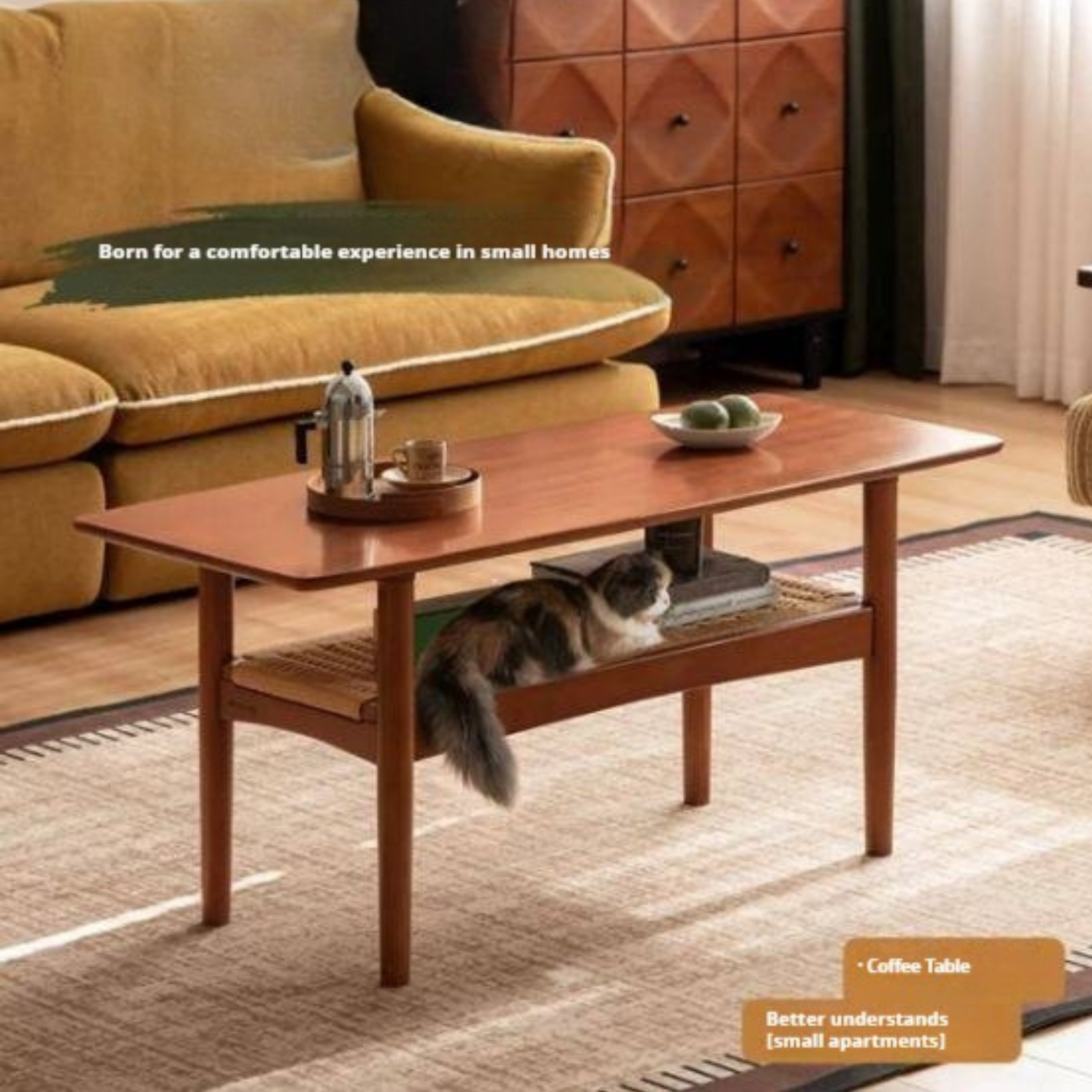 Poplar Solid Wood Coffee Table Vintage Style