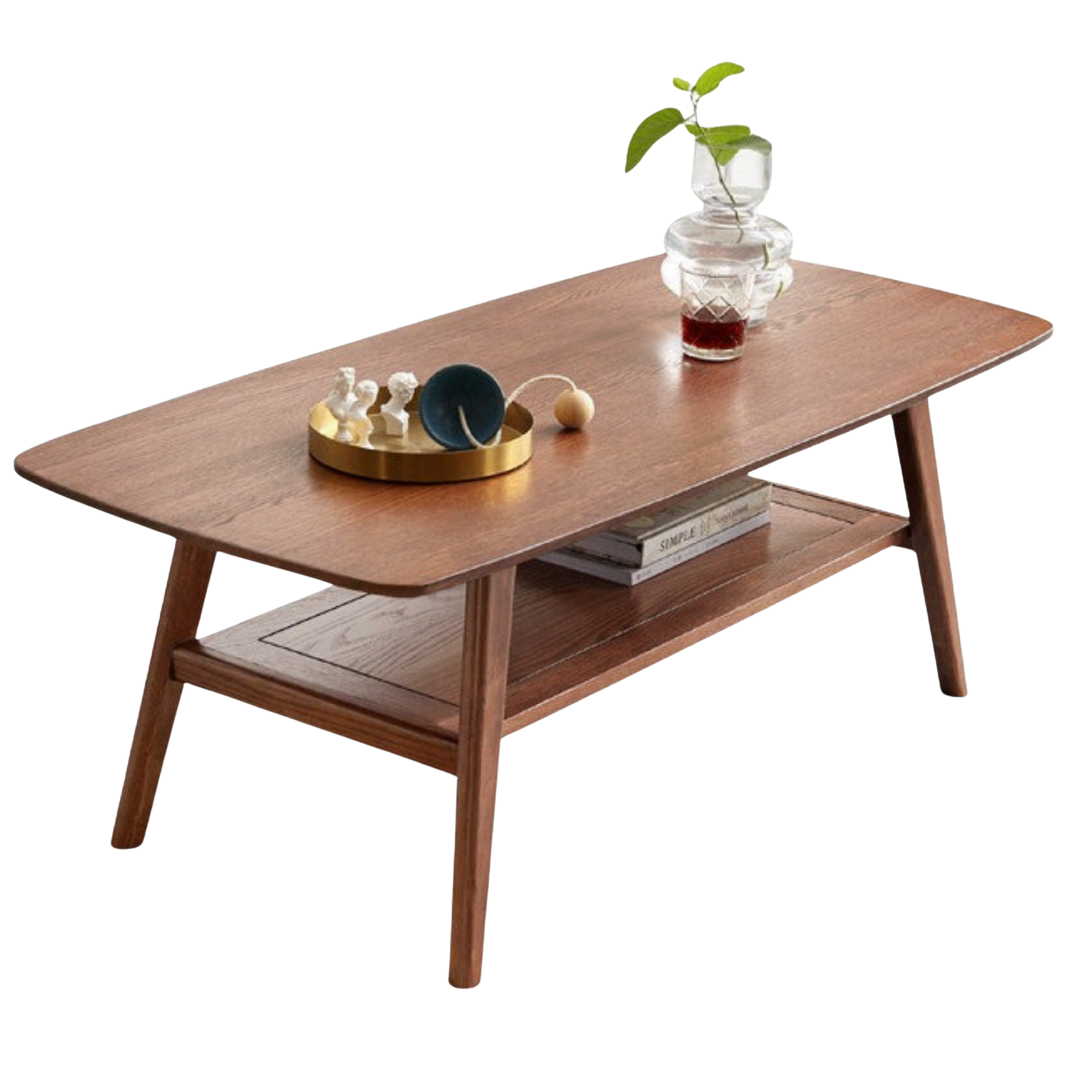 Solid Rubberwood, Beech, Oak Solid Wood Walnut Color Double-Layer Coffee Table