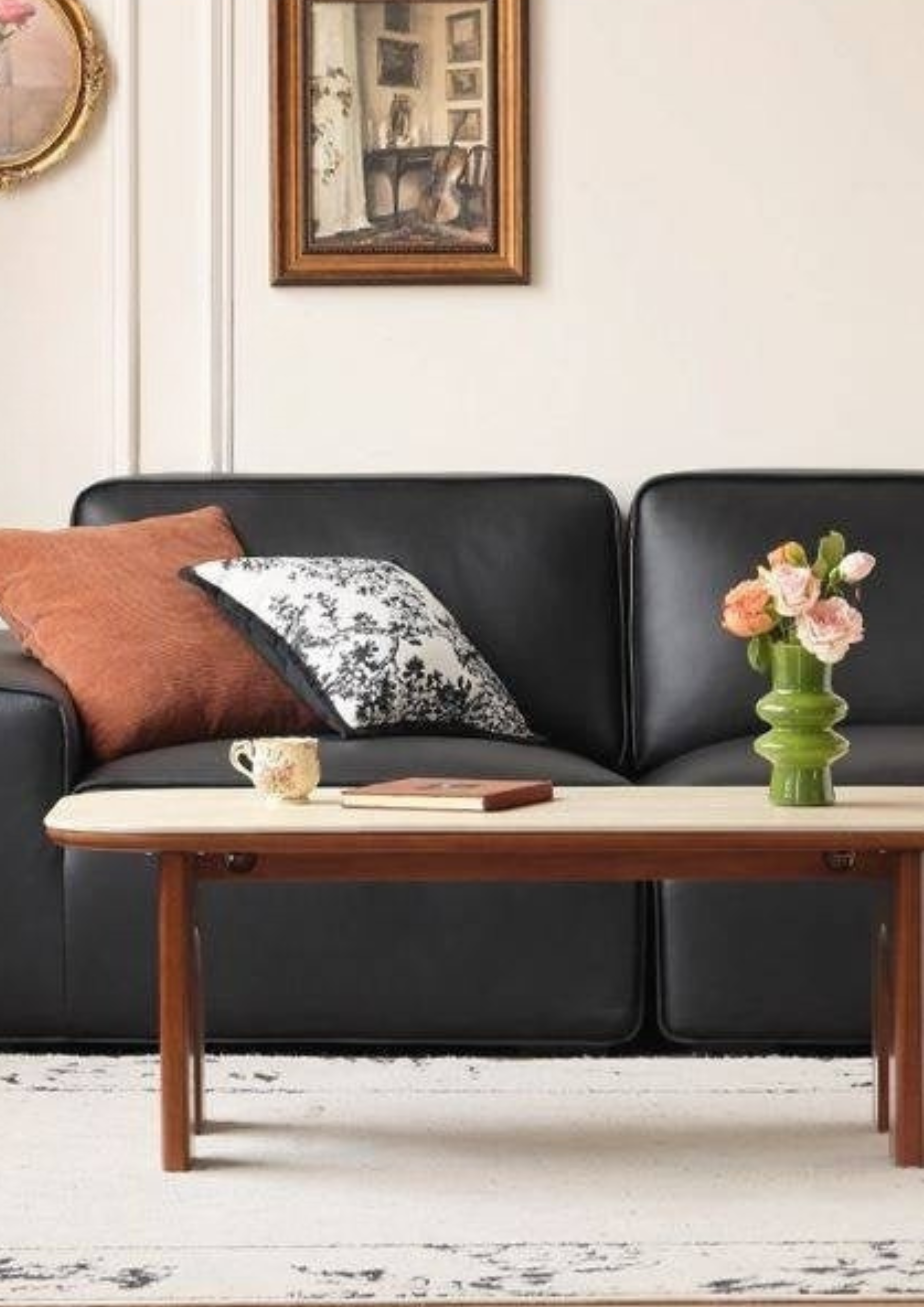 Poplar Solid Wood French Retro Rock Plate Coffee Table.