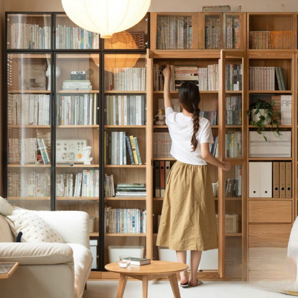 Oak, Solid Rubberwood Modern Bookcase Storage