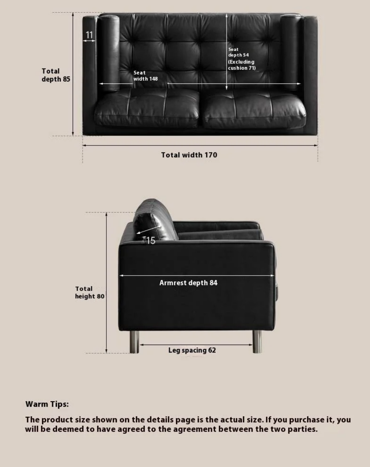 Genuine Top-Grain Leather Sofa Italian Style