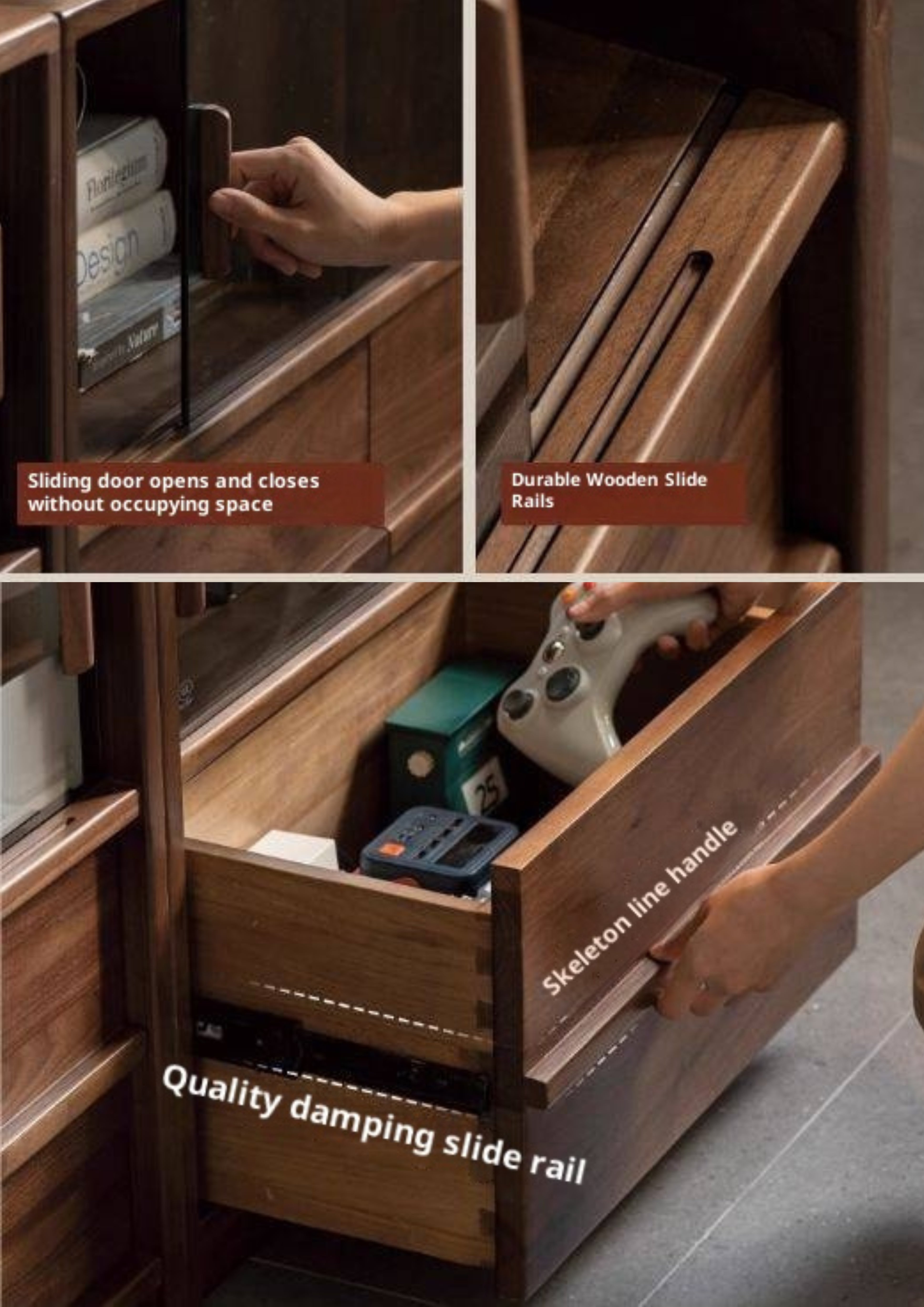 Black Walnut Solid Wood Italian Light Luxury TV Cabinet