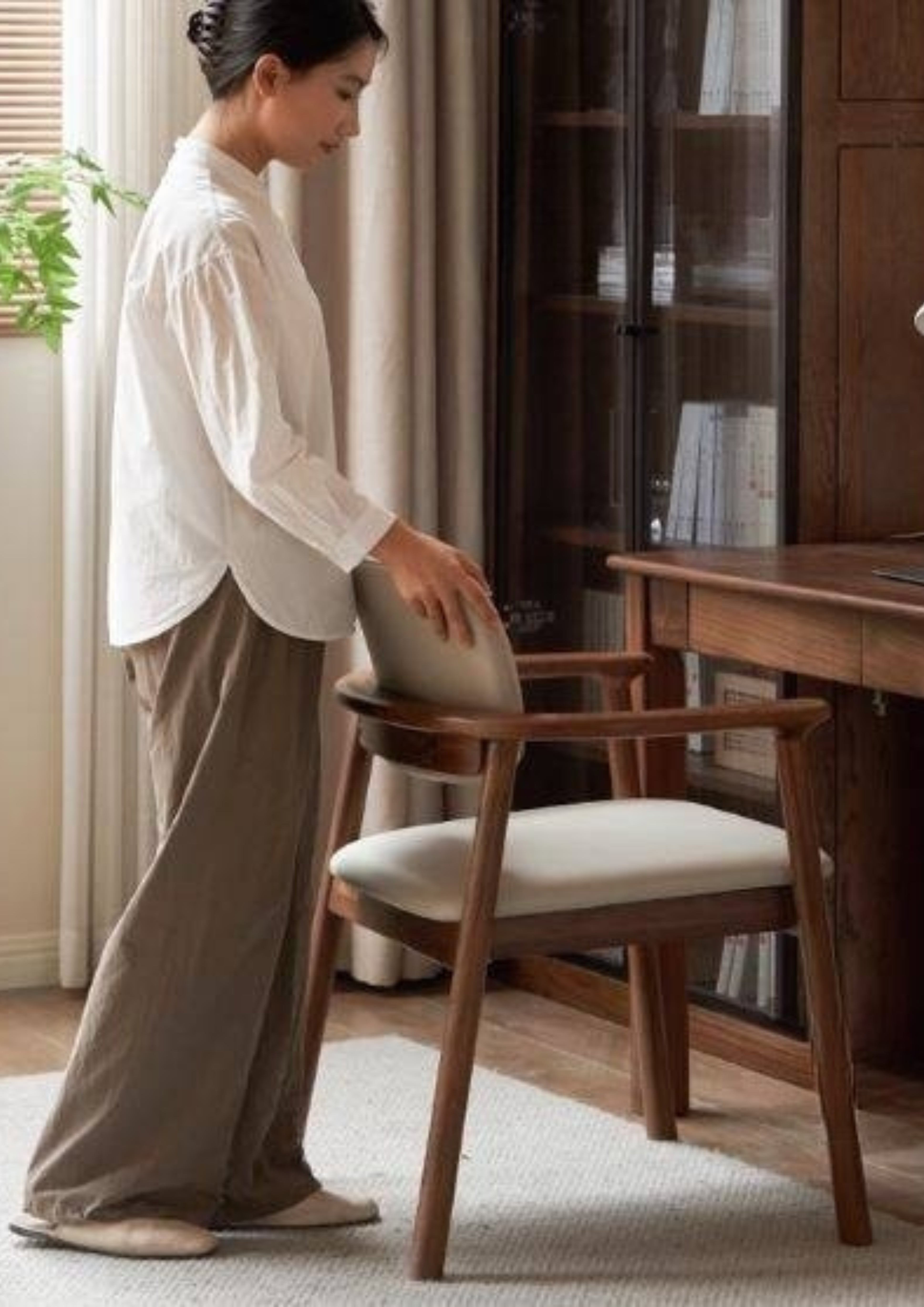 Black Walnut Solid Wood Dining Chair with Backrest