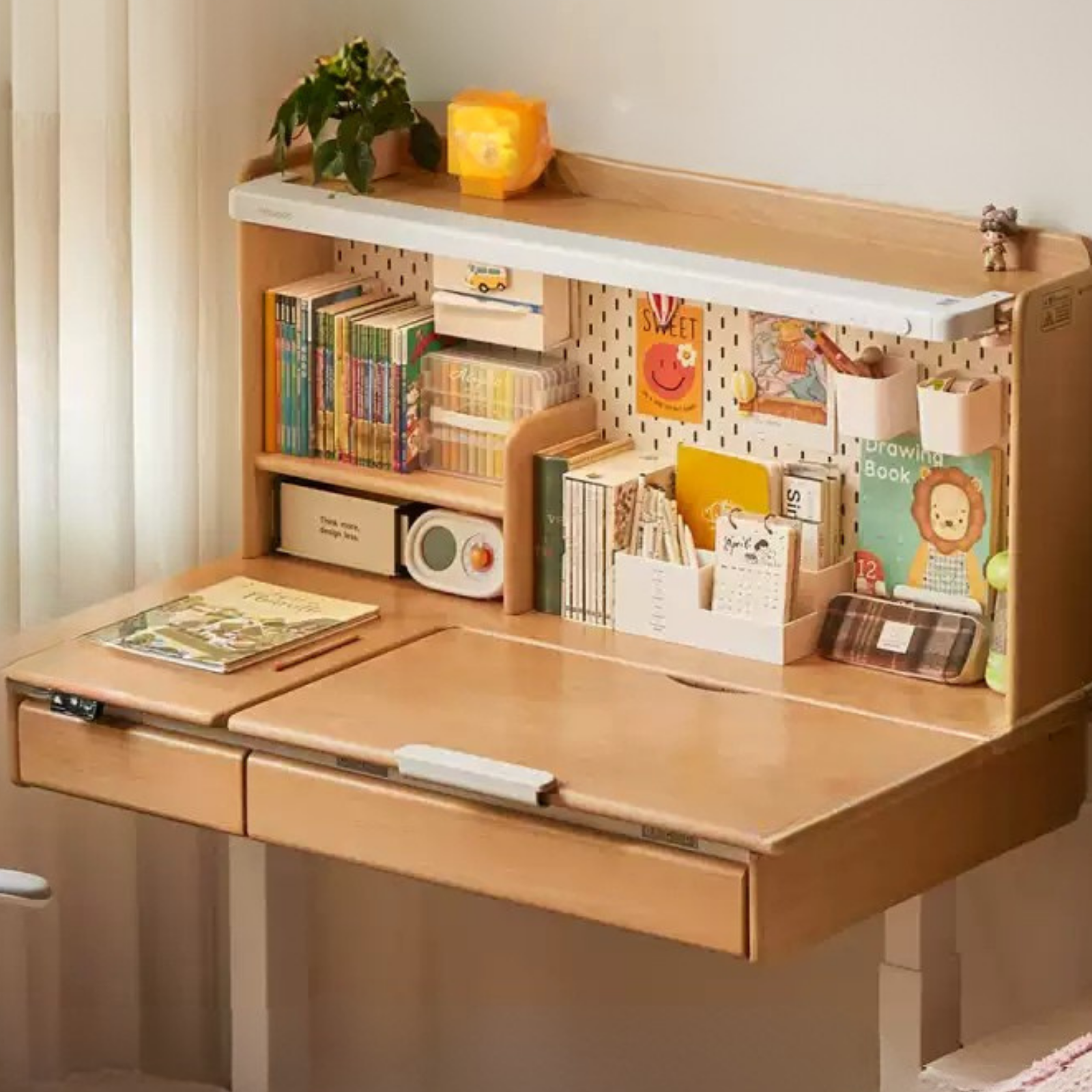 Beech Solid Wood Kids Electric Learning Desk