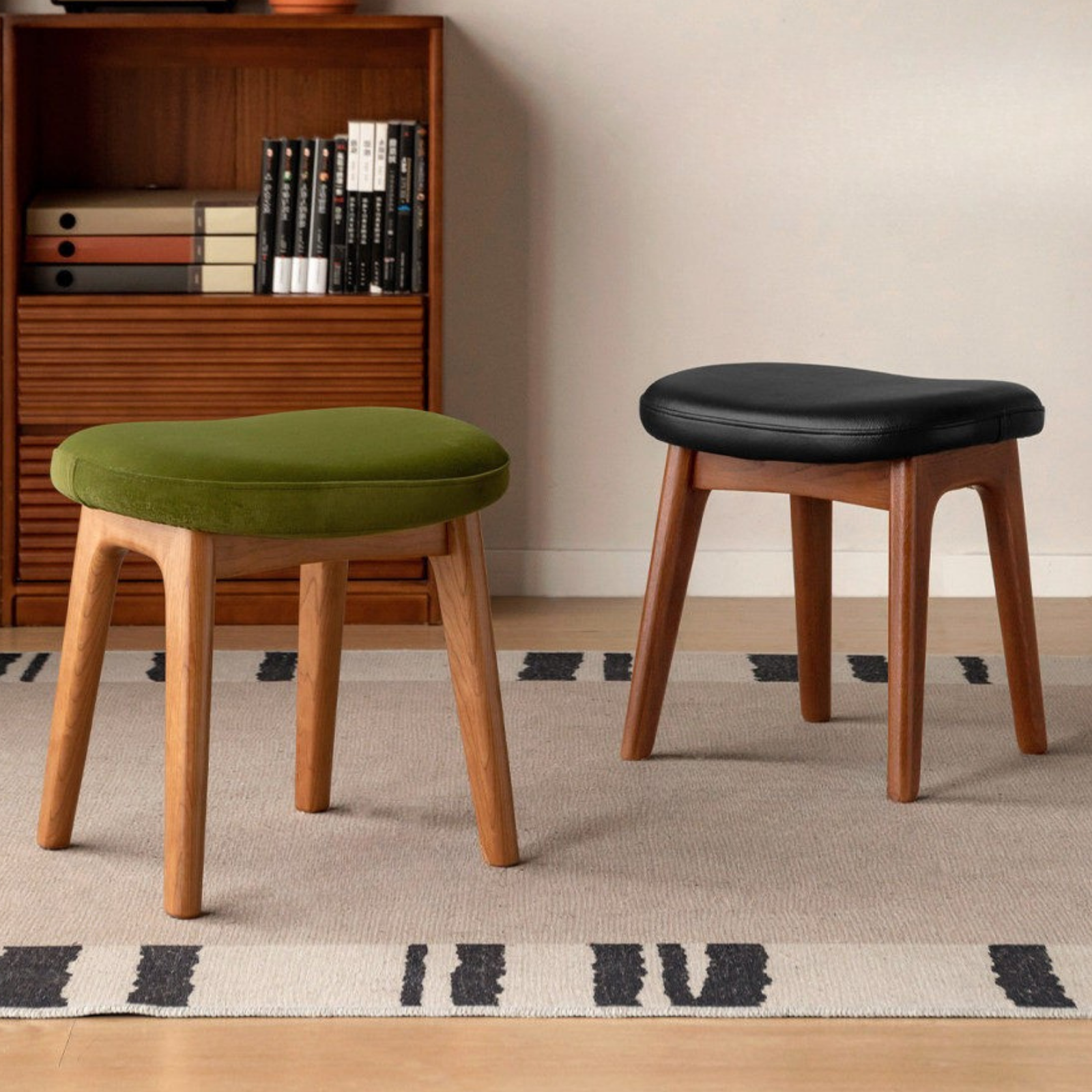 Oak, Cherry Solid Wood Makeup Soft Stool.