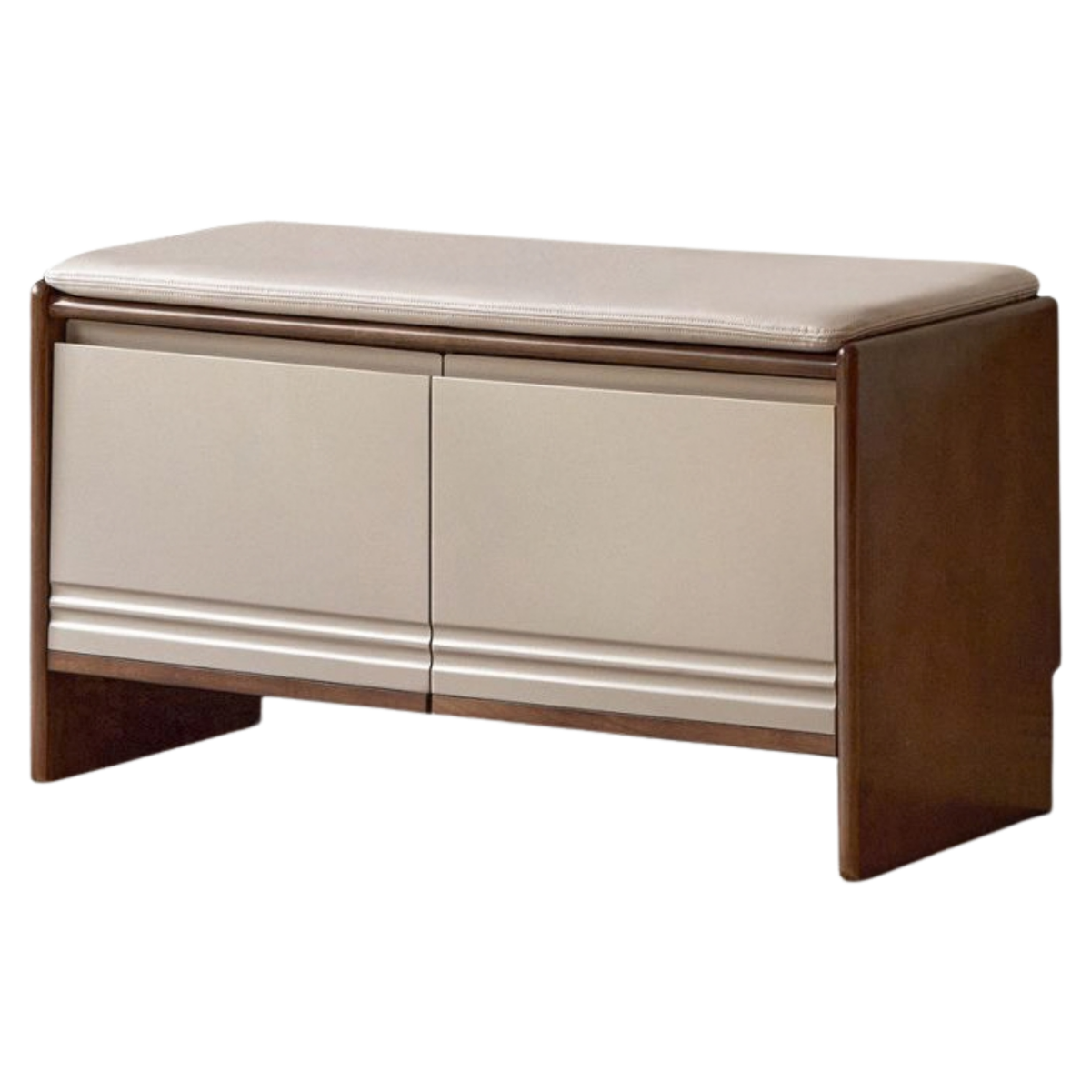 Solid RubberWood Shoe Storage Bench with Doors and Cushioned Top