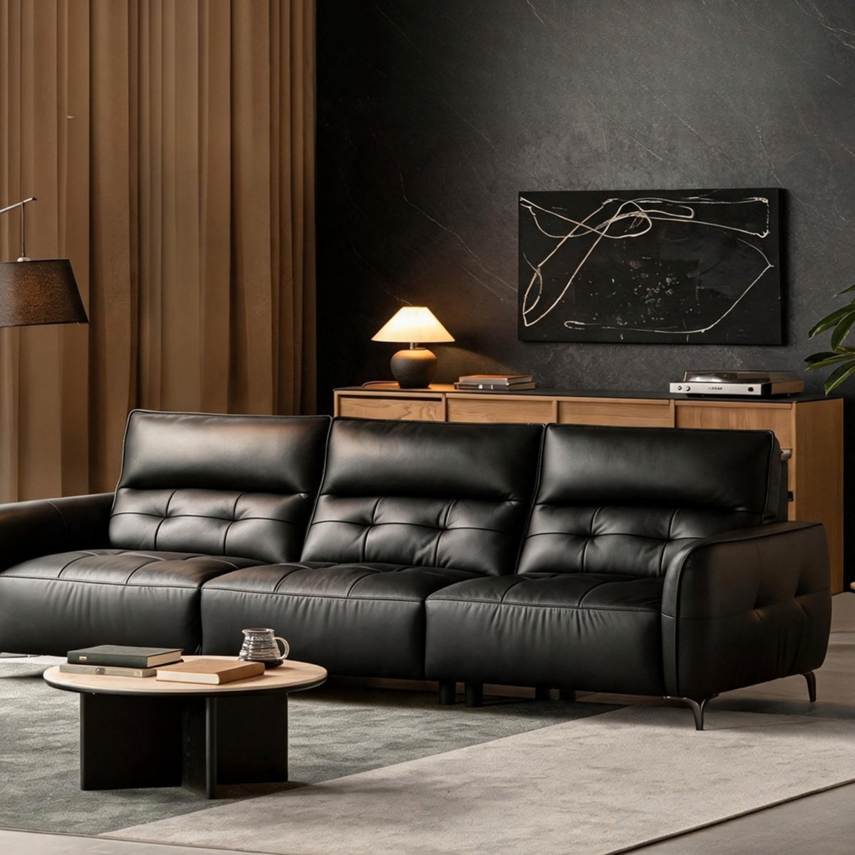 Genuine Leather Sofa, Italian Style High-Back