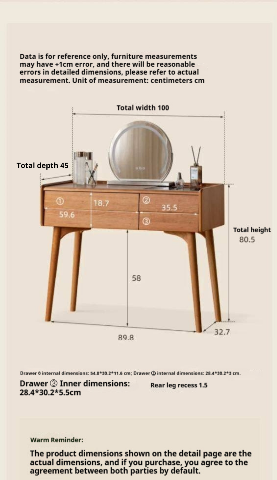 Cherry Solid Wood Retro Style Vanity Table.