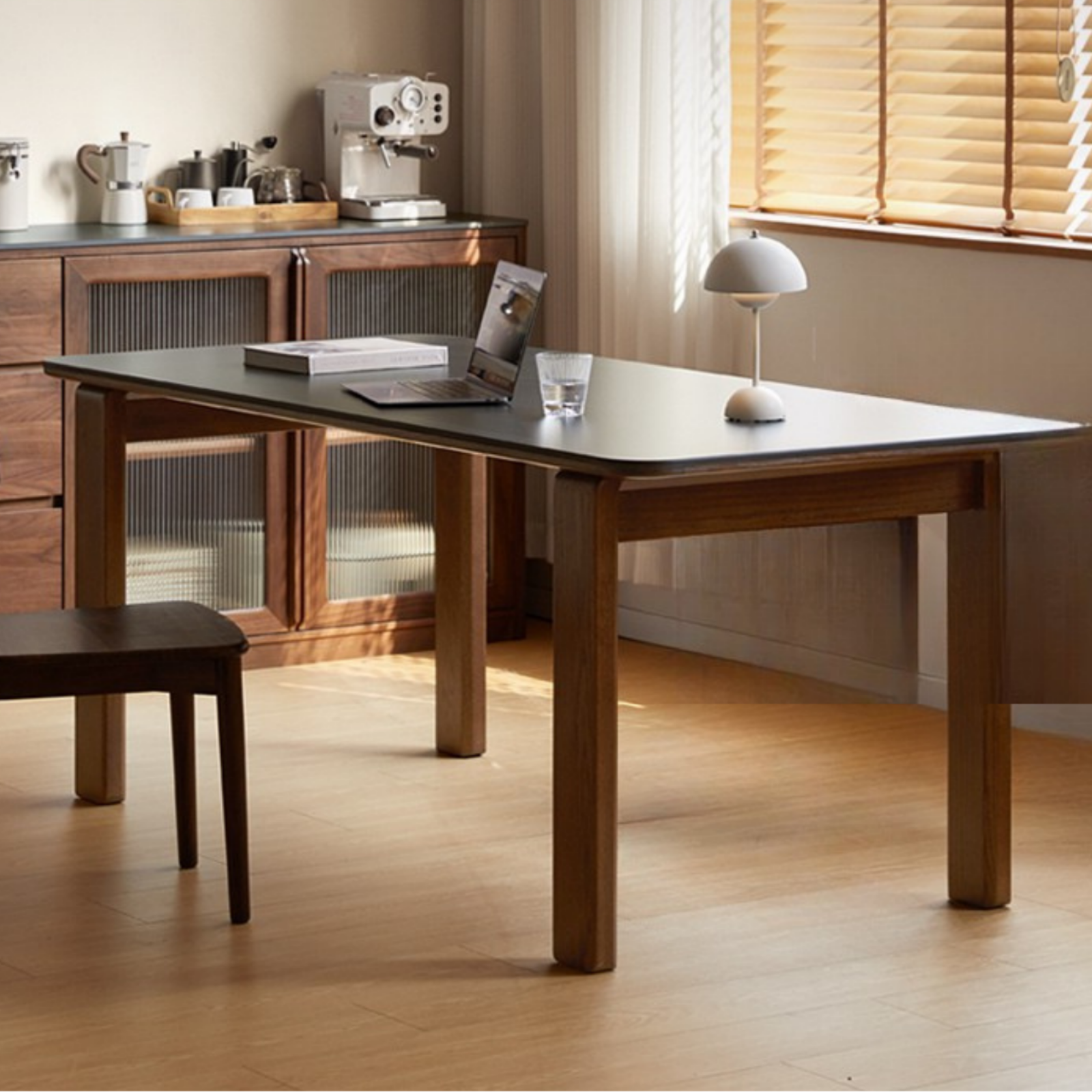 Oak Solid Wood Restaurant Light Luxury Style Rock Slab Long Table