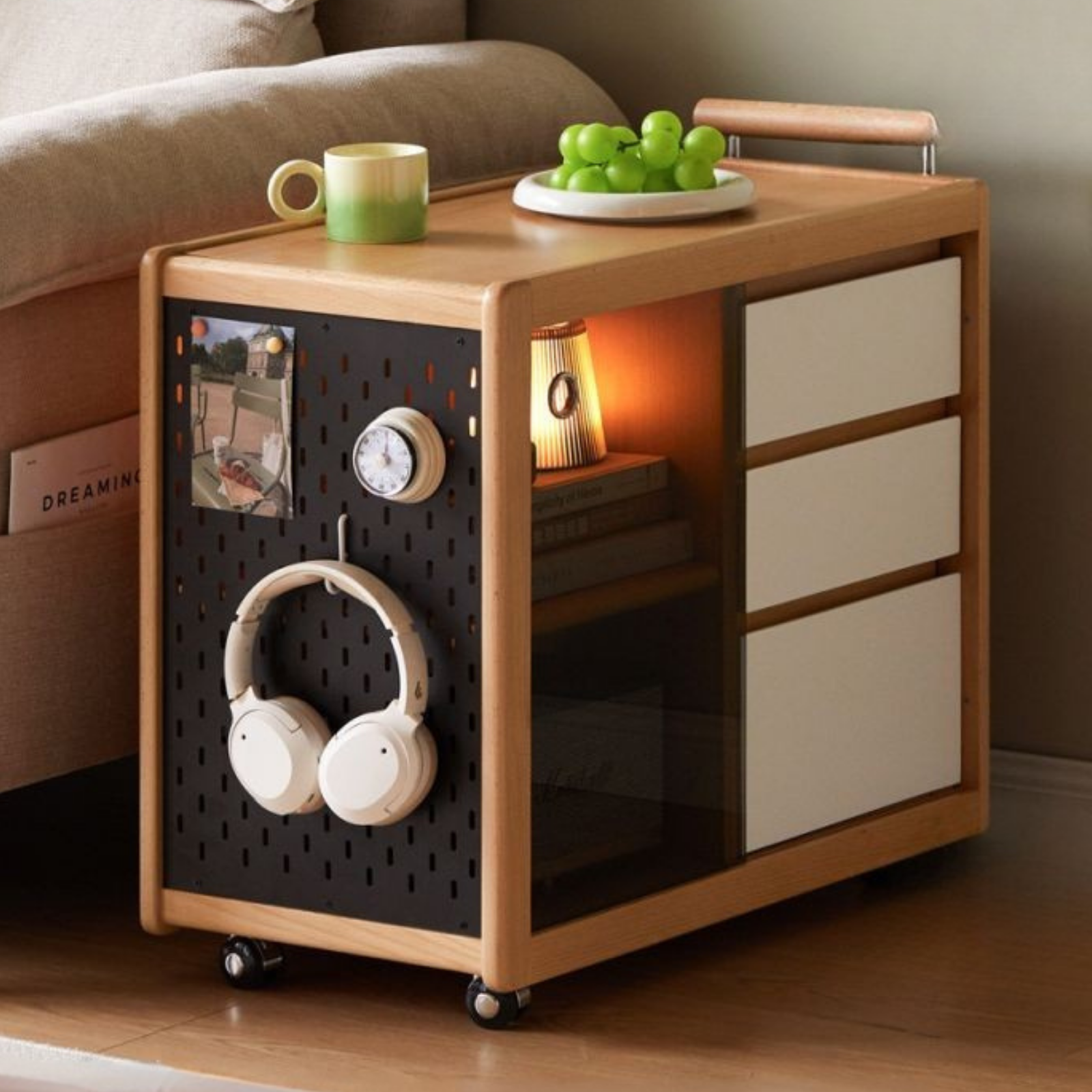 Beech Solid Wood Modern Corner Mobile Side Table