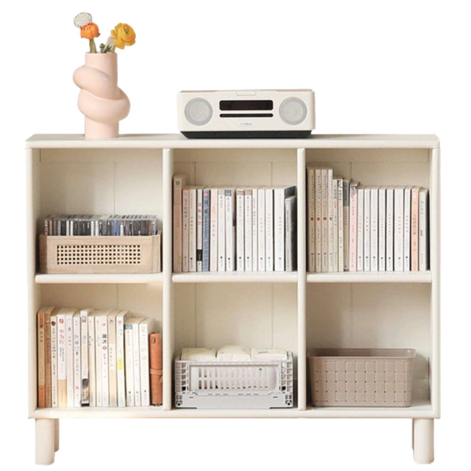 Poplar, Solid RubberWood Bookcase Free Combination Cream Style