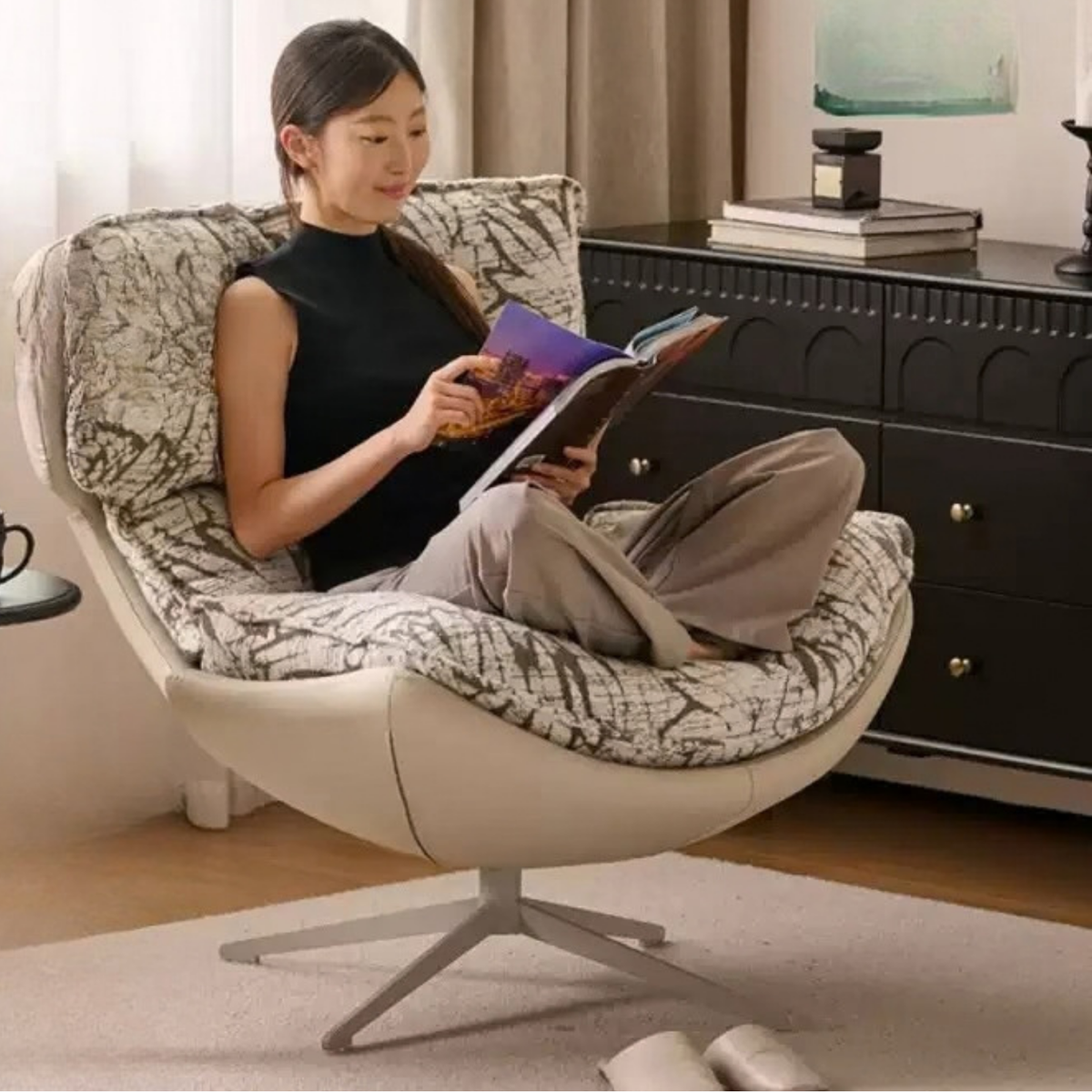 Swivel Lounge Chair with Textured Fabric