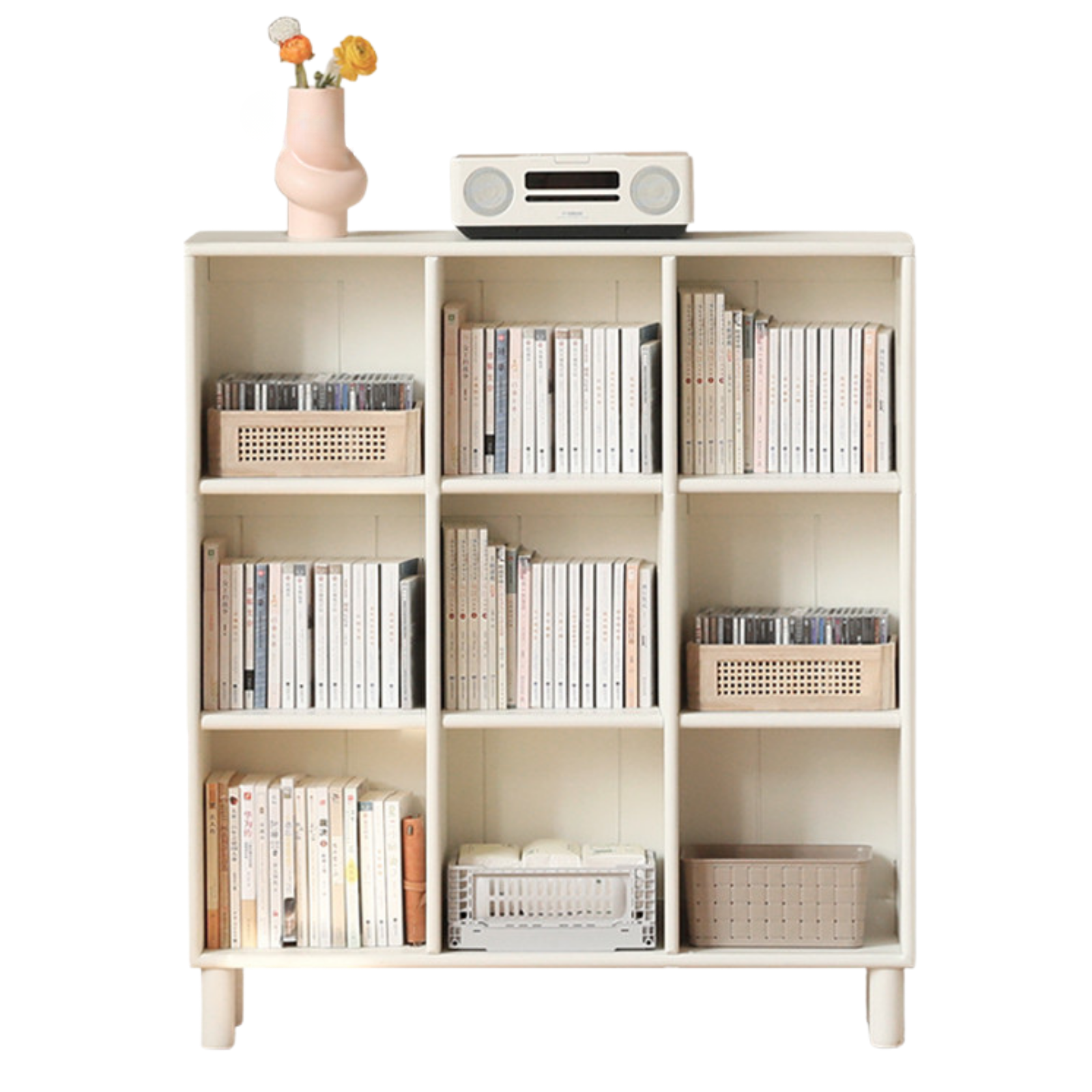 Poplar, Solid RubberWood Bookcase Free Combination Cream Style