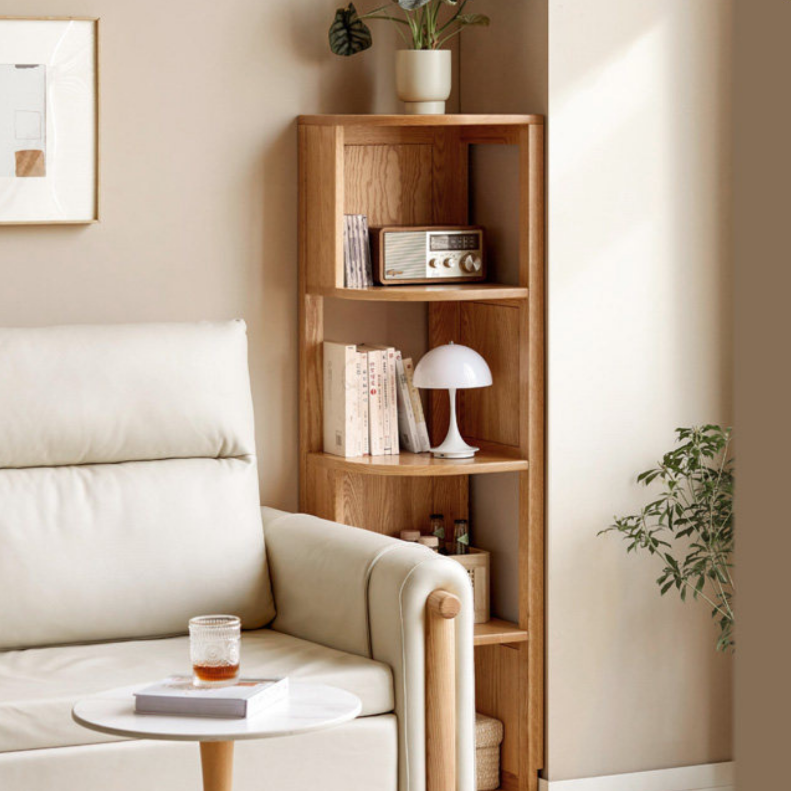 Oak, Ash Solid Wood, Solid Rubberwood Triangle Corner Bookshelf with Multi-Layer Shelving