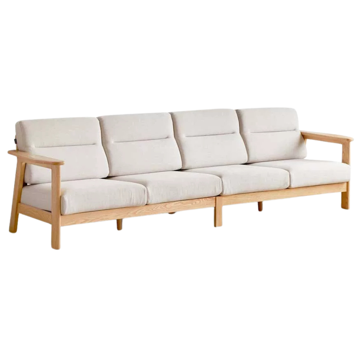 Ash Solid Wood Sofa with Slatted Base and Exposed Frame Arms