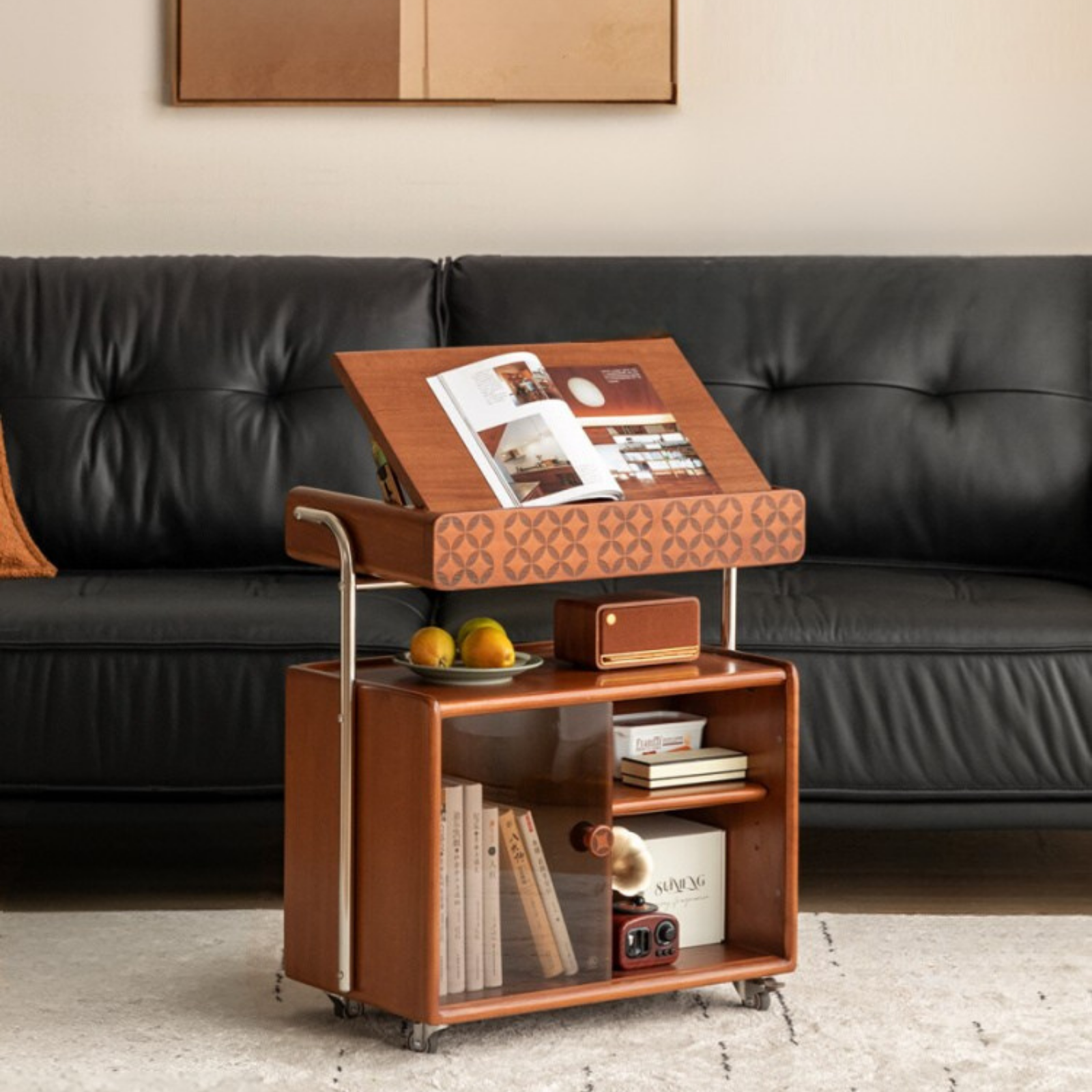 Poplar Solid Wood French Medieval Style Mobile Side Table