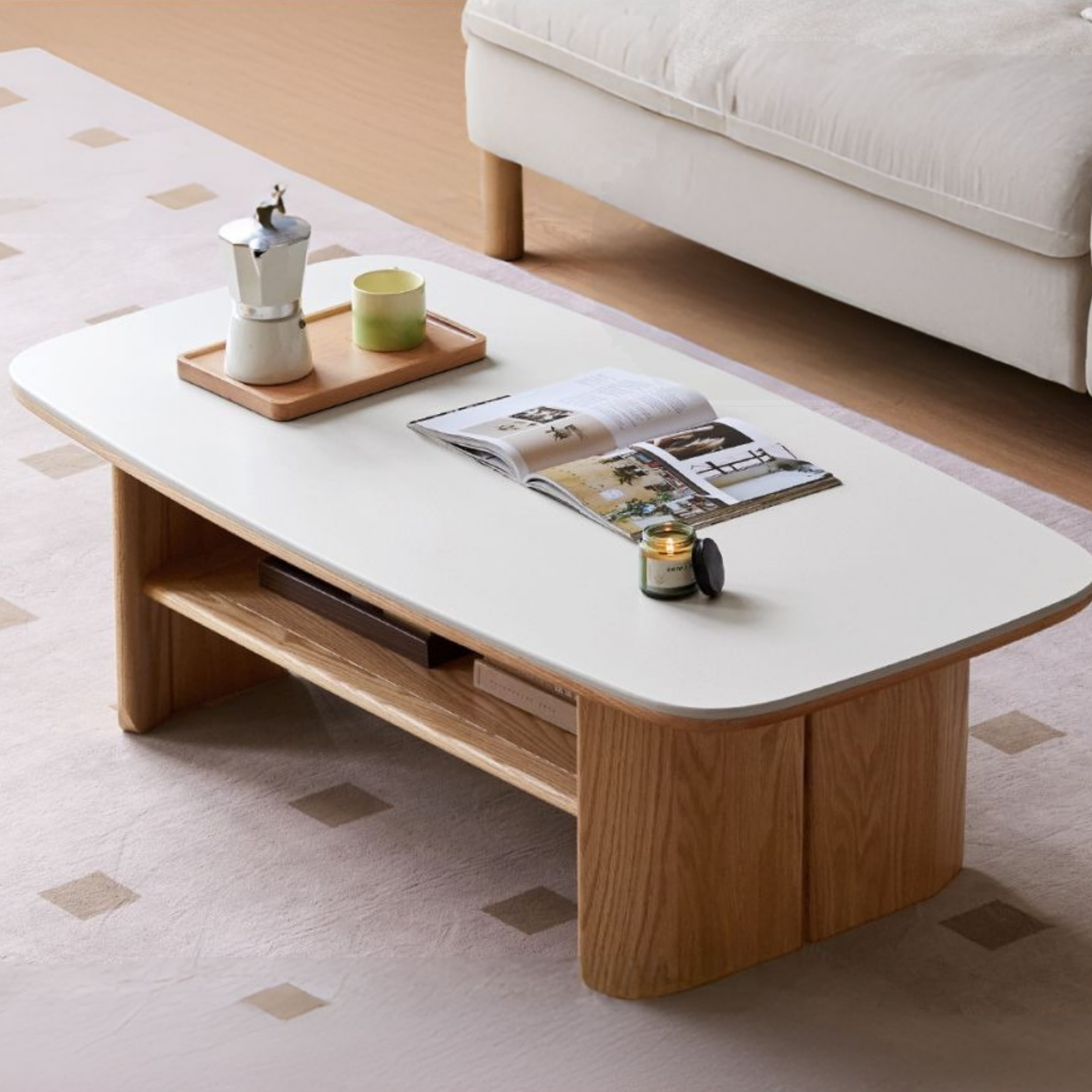 Oak Solid Wood Modern Slab Coffee Table