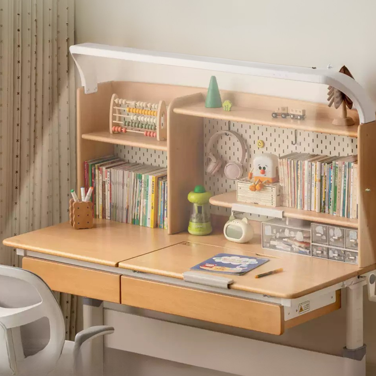 Beech Solid Wood Kids Raised and Lowered Study Table