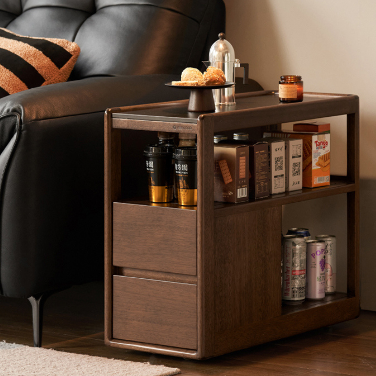 Sandalwood Solid Wood Italian Style Light Luxury Rock Board Side Table