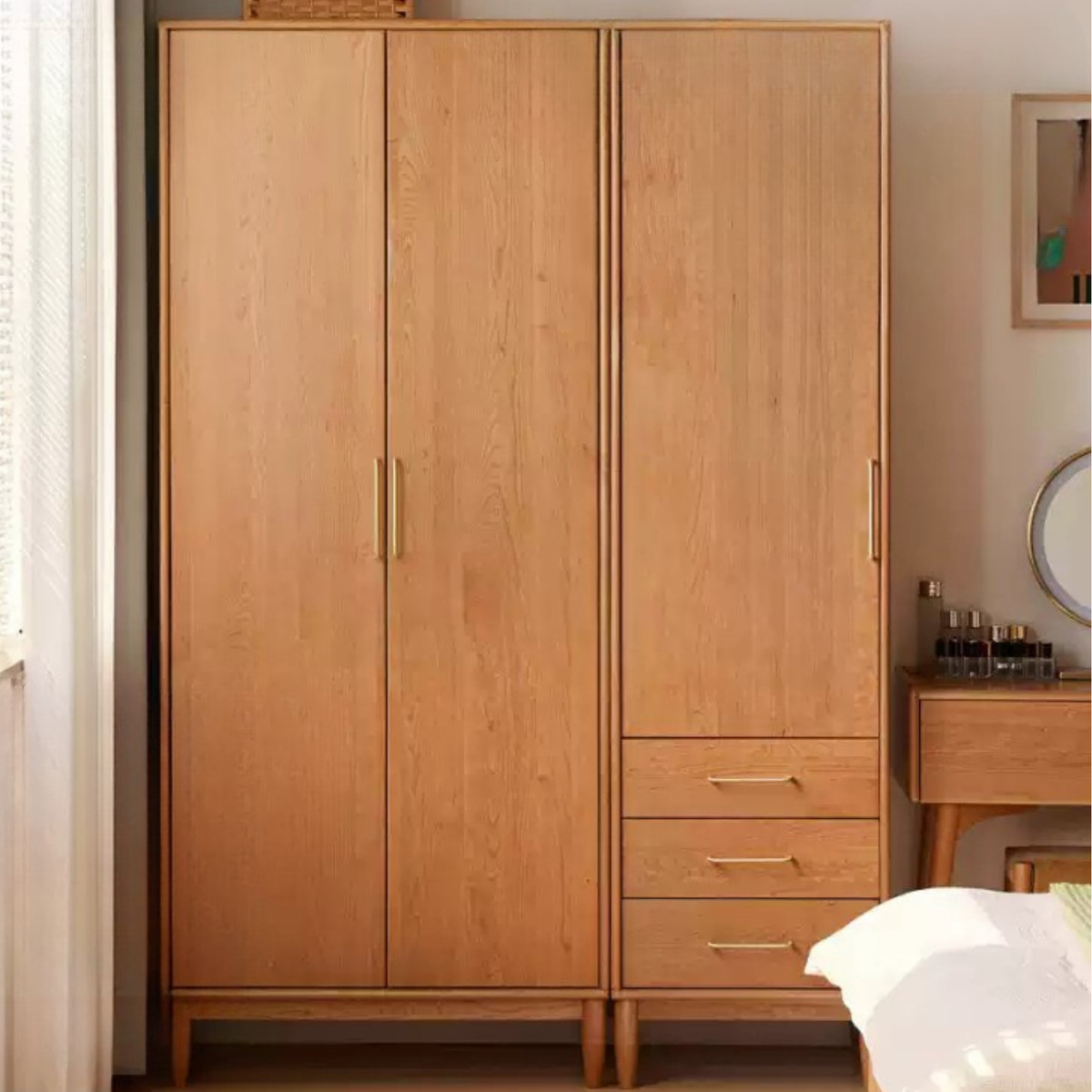 Cherry Solid Wood Wardrobe with Soft Modern Proportions