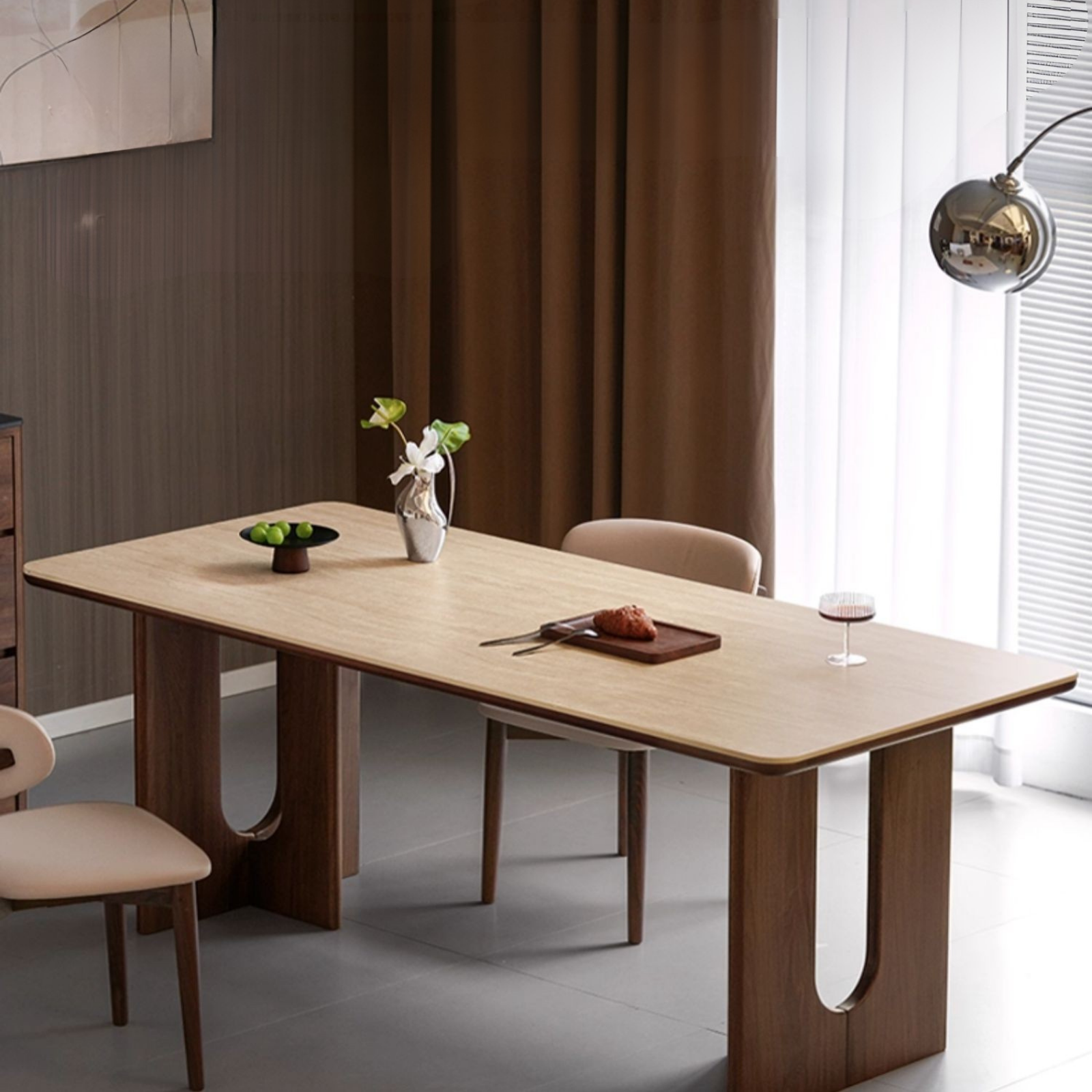 Black Walnut Solid Wood Light Luxury Style Rock Plate Dining Table