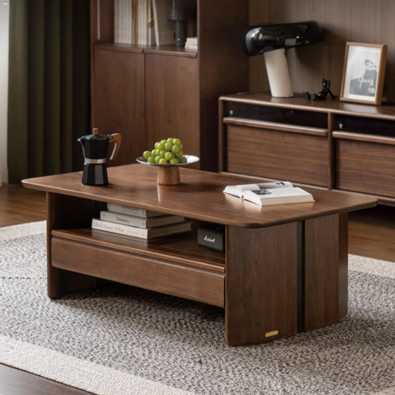 Black Walnut Solid Wood Rock Plate Coffee Table