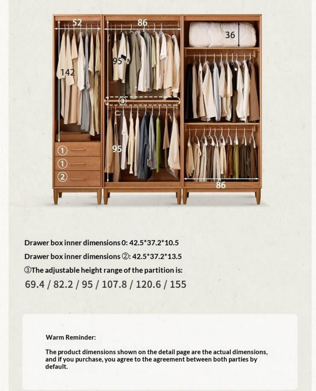 Cherry Solid Wood Wardrobe with Soft Modern Proportions