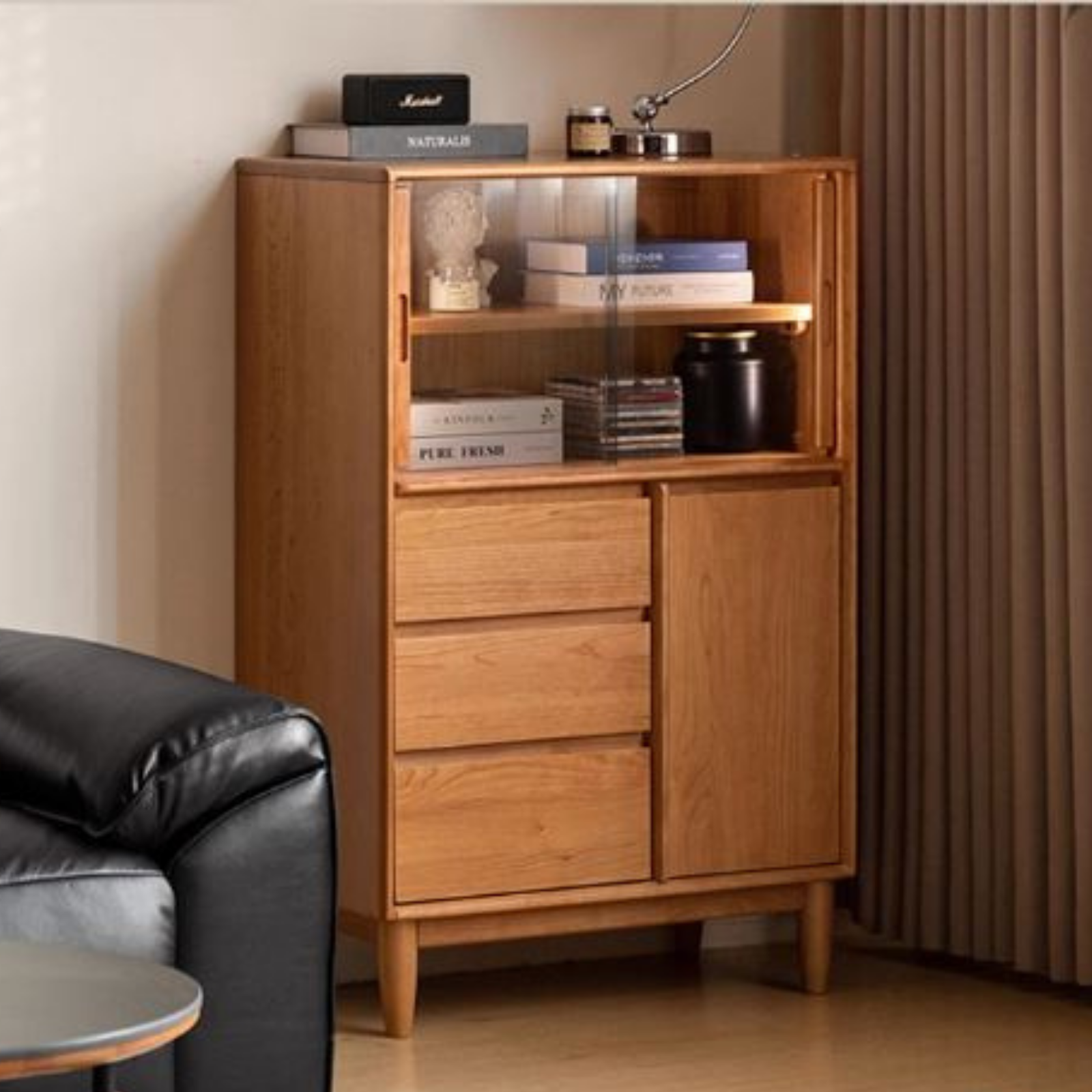 Cherry Solid Wood Mid-range Style Side Cabinet.