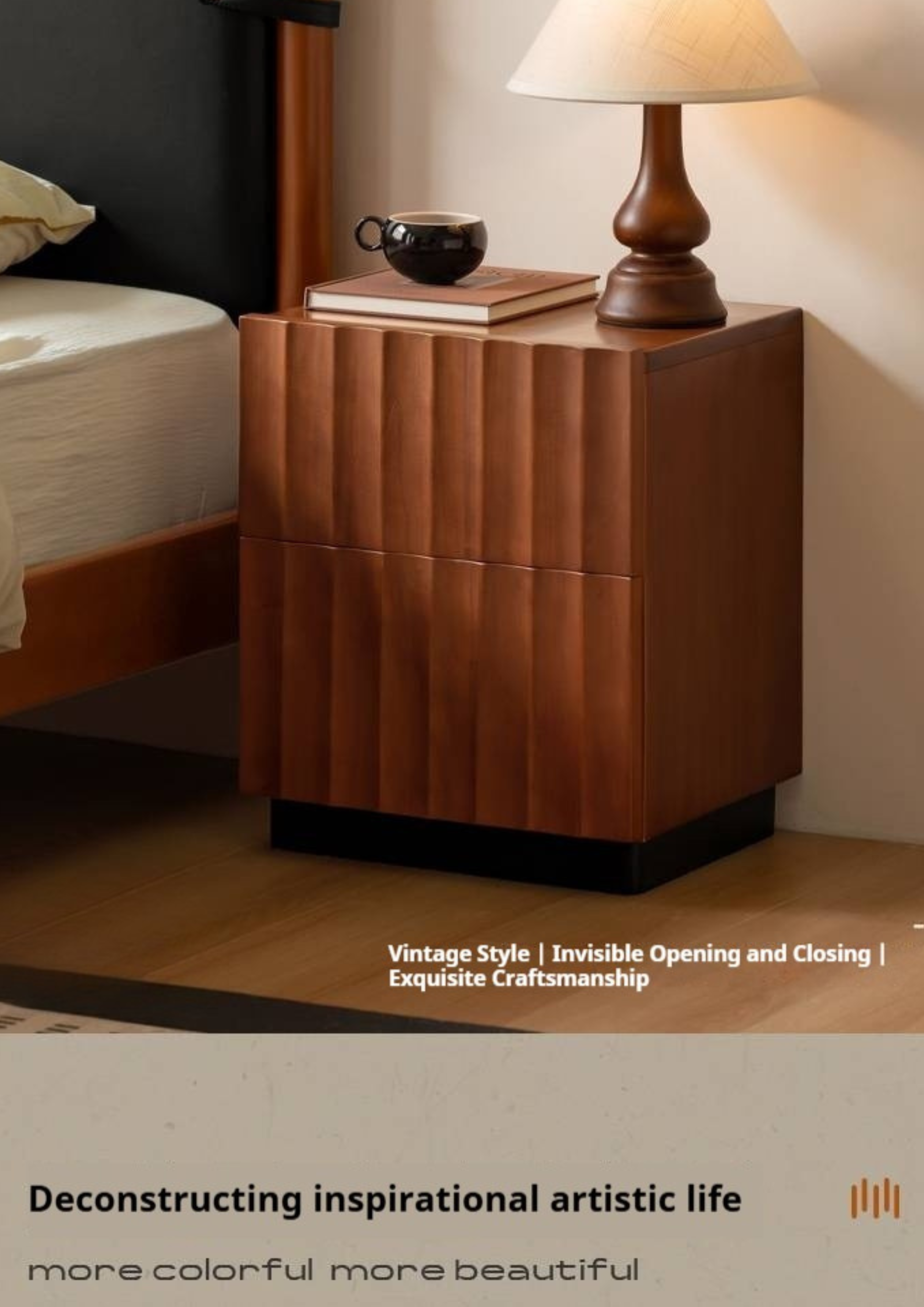 Poplar, Black Walnut Solid Wood Antique Style Nightstand