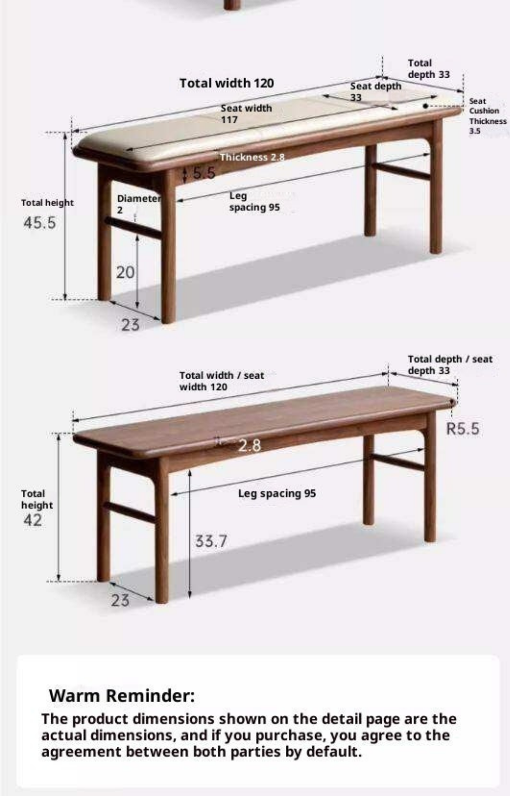 Black Walnut, Oak Solid Wood Tea Stool, Long Stool