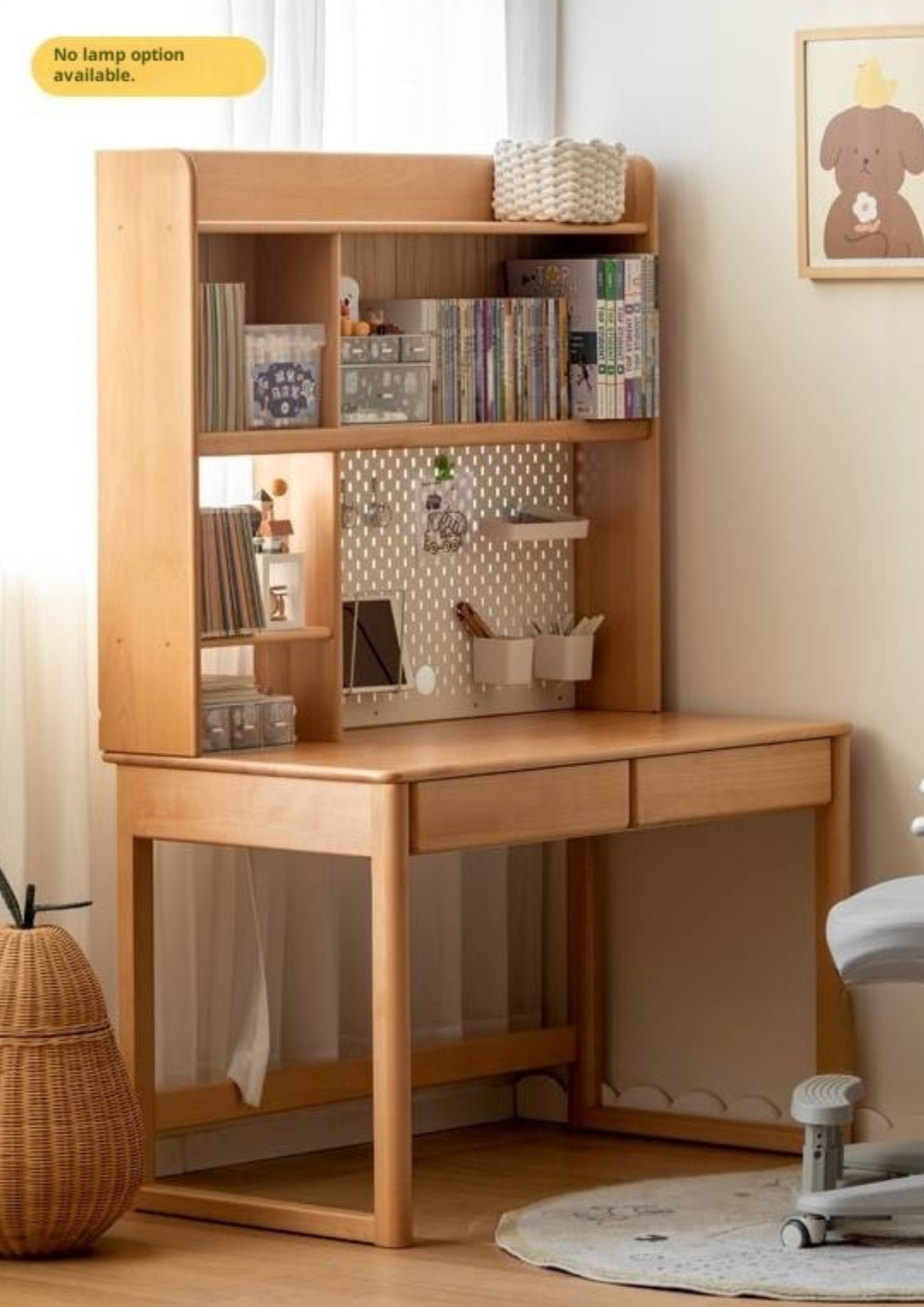 Beech Solid Wood Bookshelf Integrated Сhildren's Learning Desk