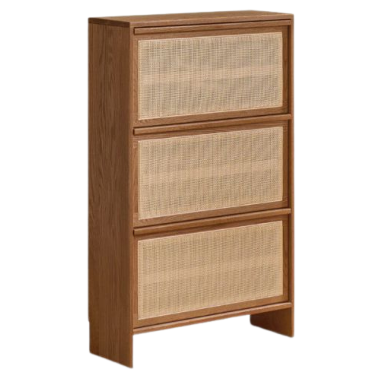 Oak Solid Wood Slim Entryway Shoe Cabinet with Rattan Flip-Down Doors
