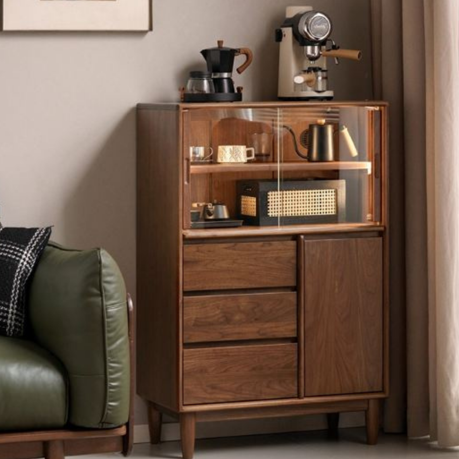 Black Walnut Solid Wood Italian Light Luxury Side Cabinet.