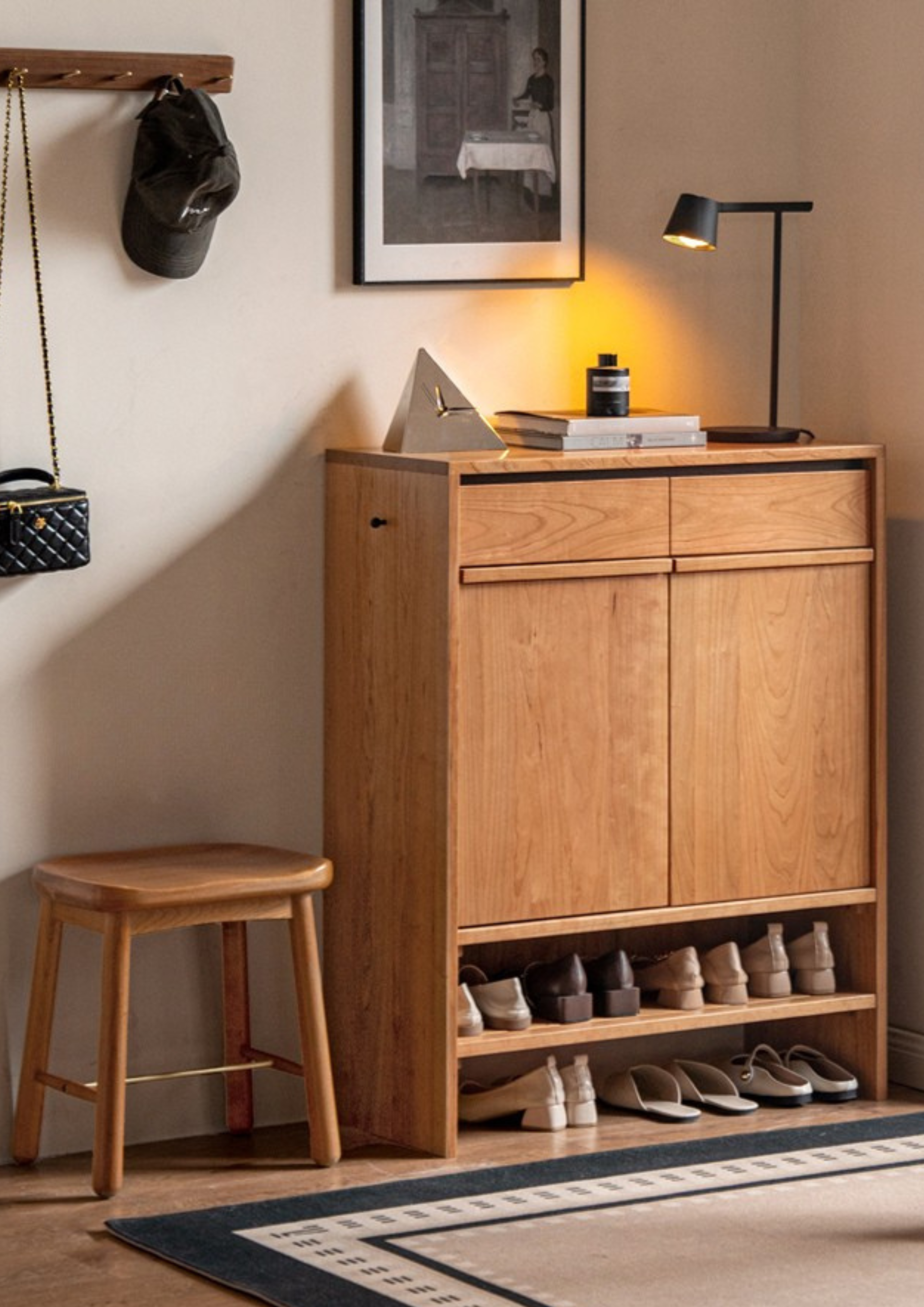 Cherry Solid Wood Modern Shoe Cabinet