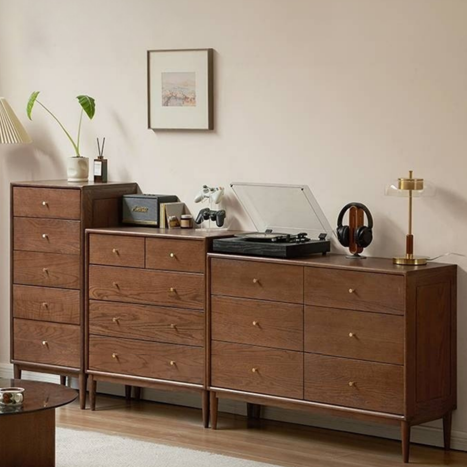 Oak, Solid Rubberwood Modern Minimalist Chest of Drawers