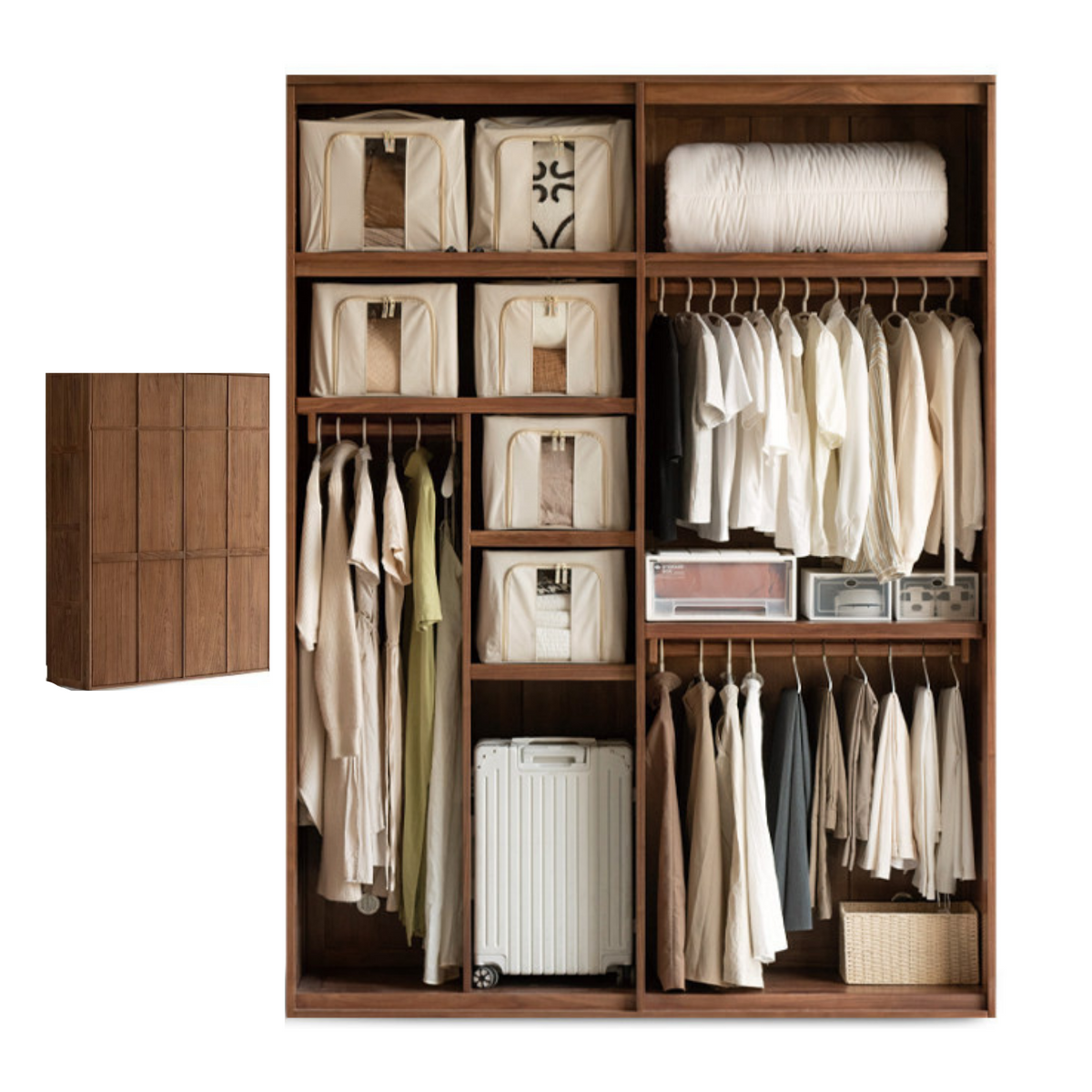 Black Walnut, Ash, Cherry Wood  Solid Wood Retro Style Skeleton Line Large Wardrobe.