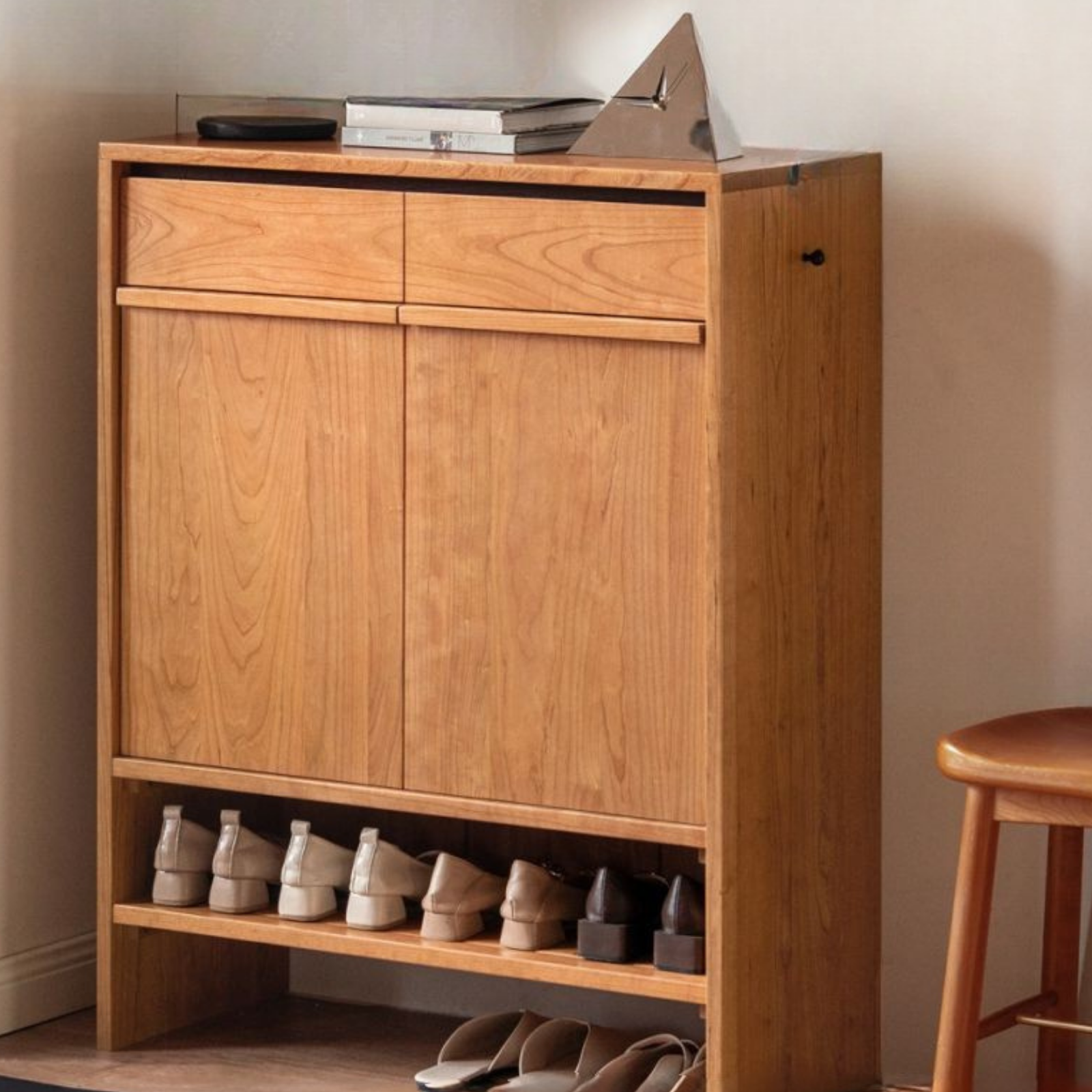 Cherry Solid Wood Modern Shoe Cabinet