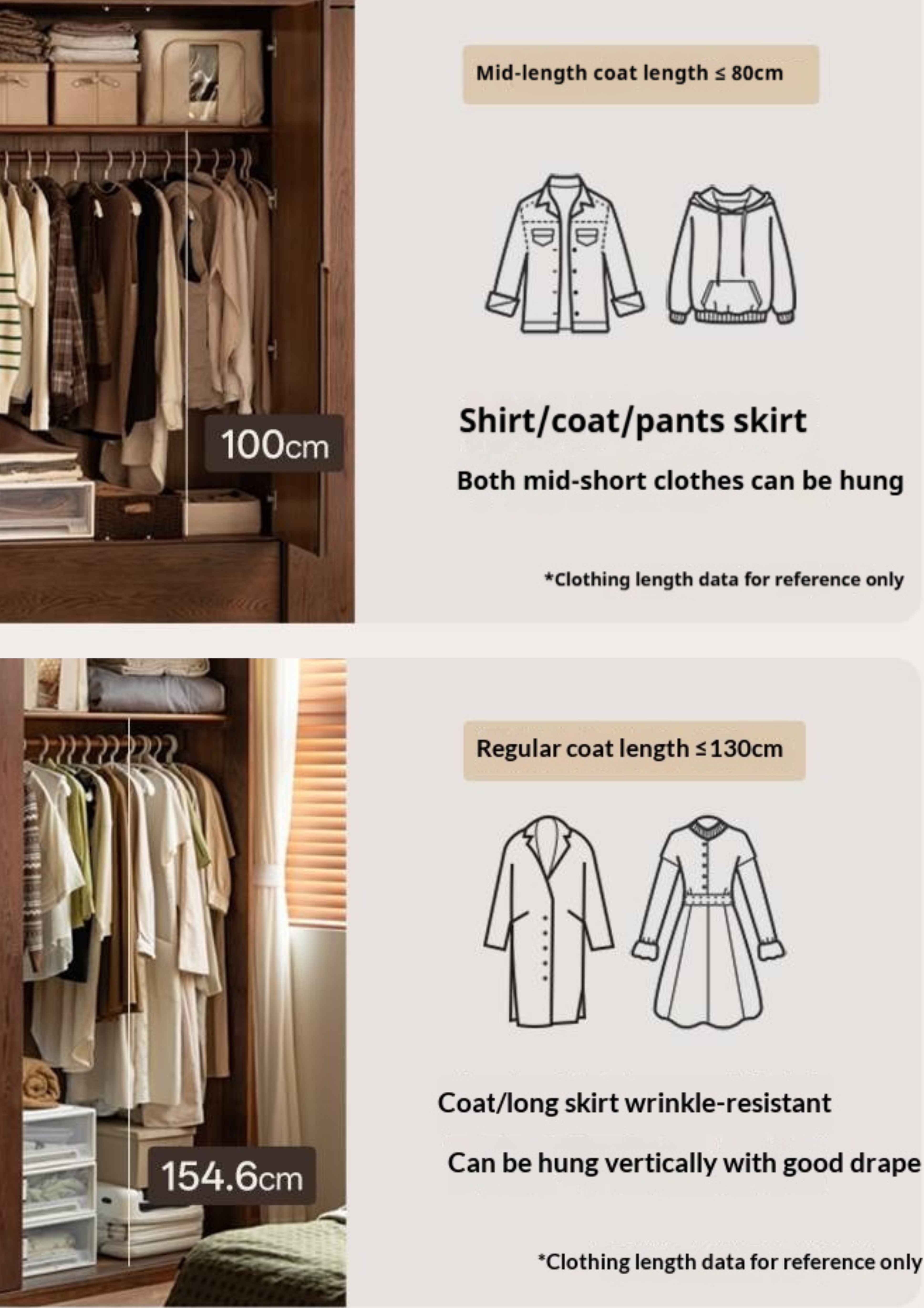 Oak Solid Wood Modern Style Wardrobe with Sliding Door