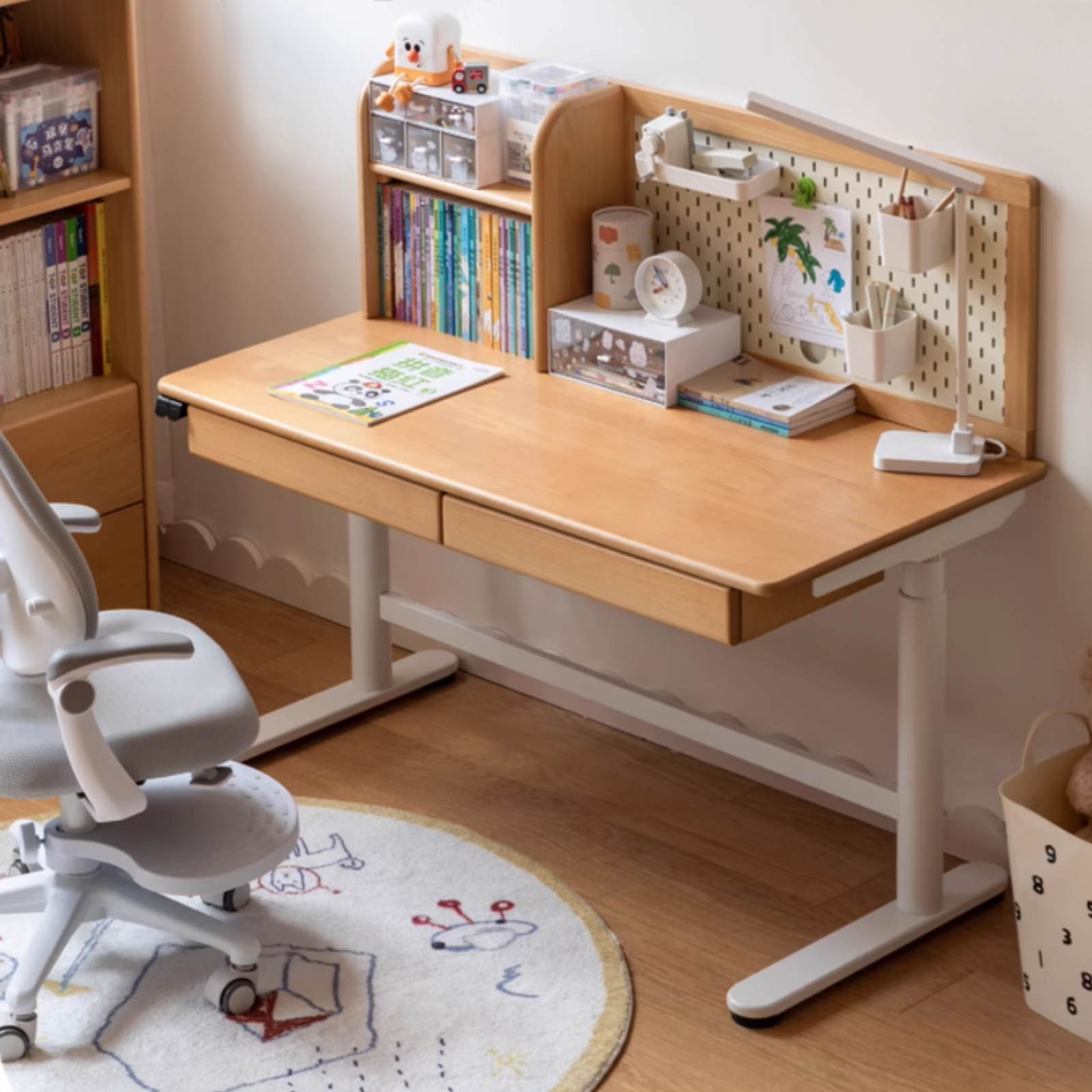 Beech Solid Wood Kids Electric Lifting Study Table