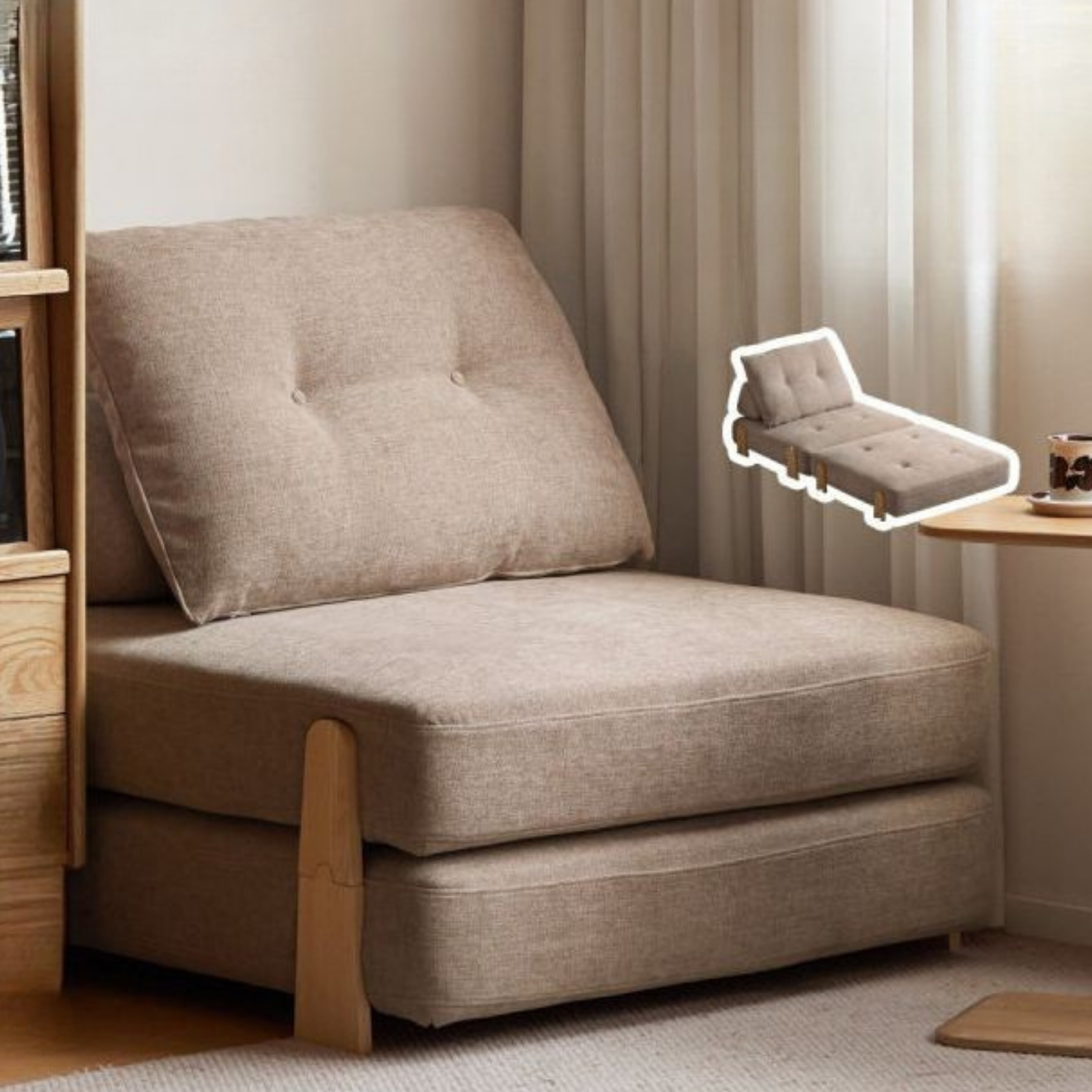 Armless Folding Sofa Bed with Wood Legs