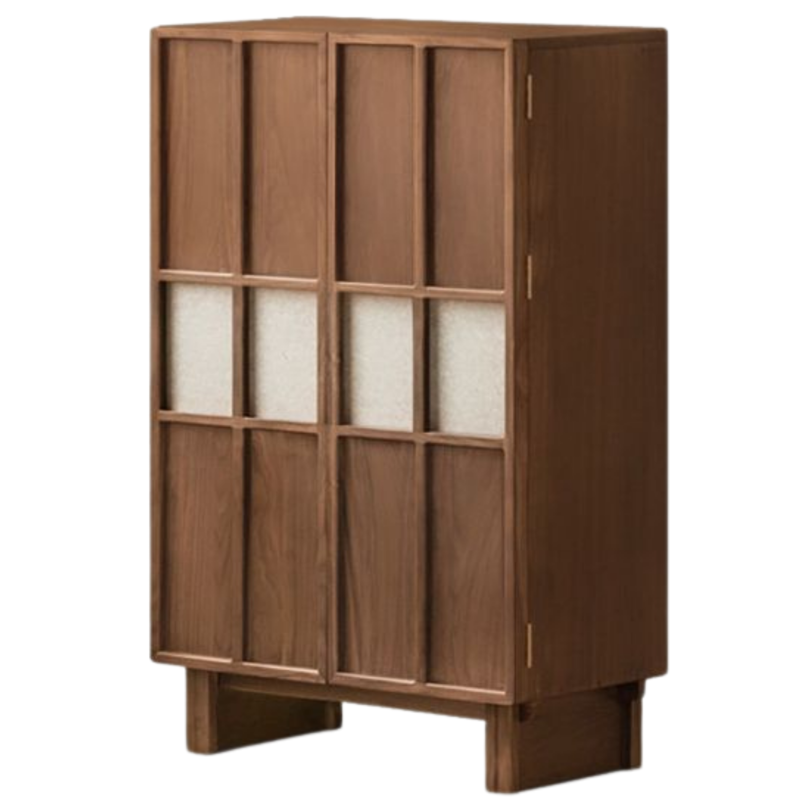 Black Walnut Solid Wood Lattice Door Side Cabinet with LED Lighting