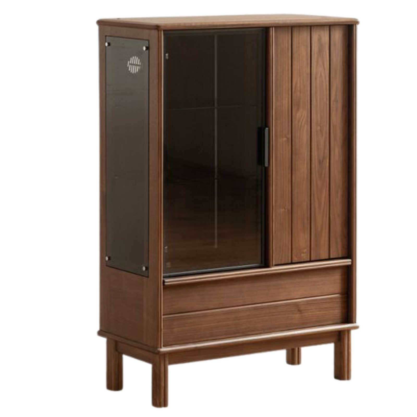 Black Walnut Solid Wood, Solid Longan Hardwood Wine Bar Cabinet with LED Lighting and Glass Door