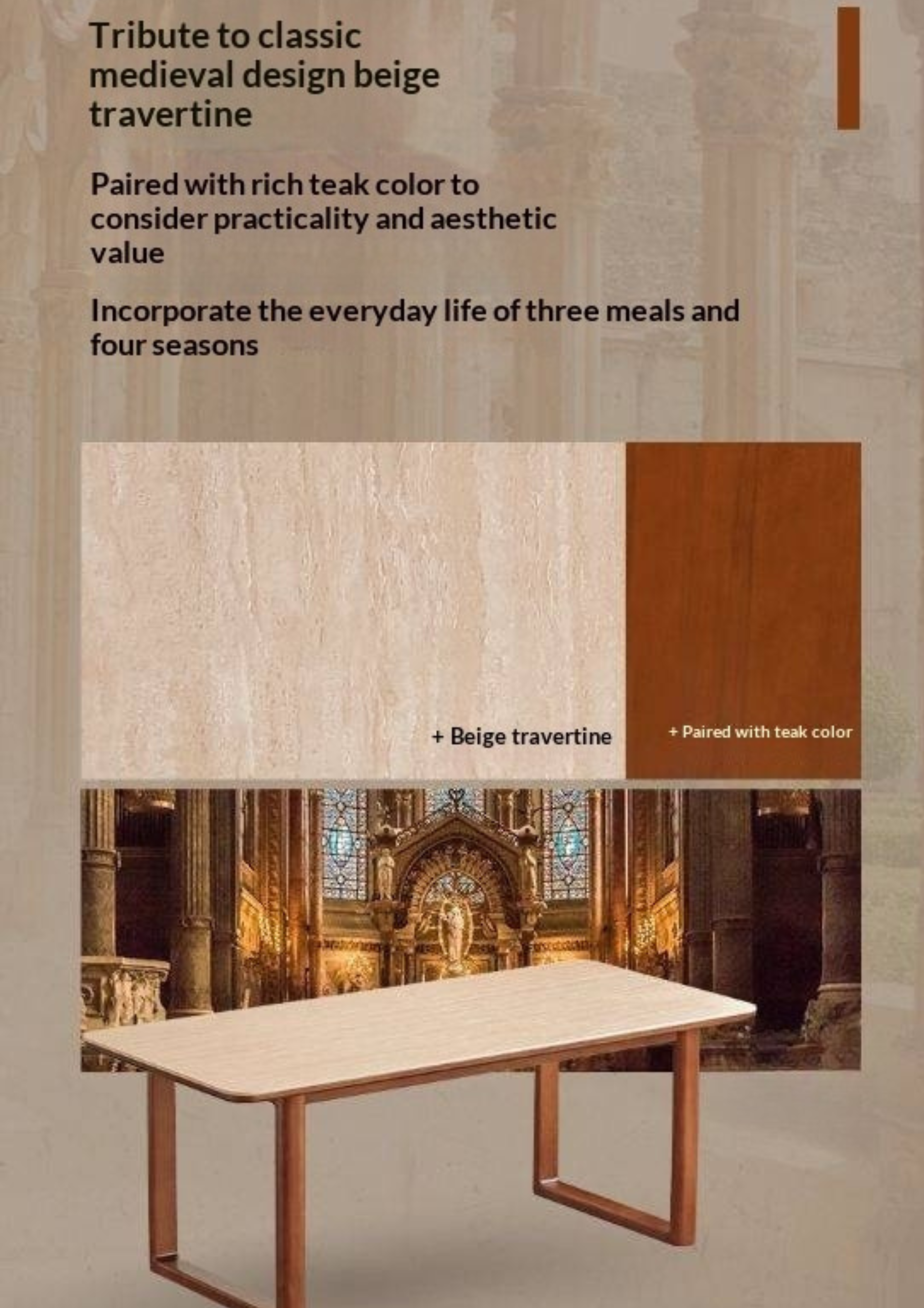 Tulipwood Solid Wood Antique Style Rock Board Dining Table