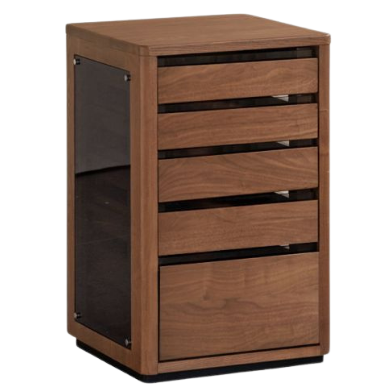 Black Walnut Solid Wood Tea Set Storage Rolling Side Cabinet with Fluted Drawers