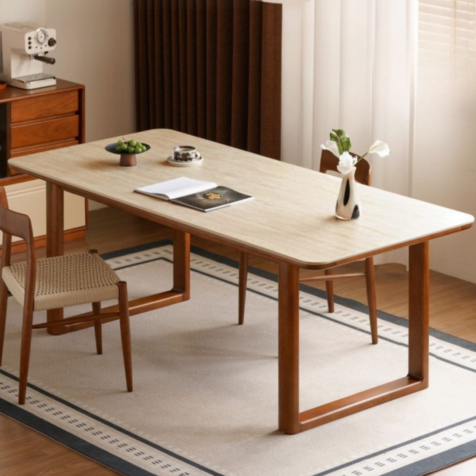 Tulipwood Solid Wood Antique Style Rock Board Dining Table