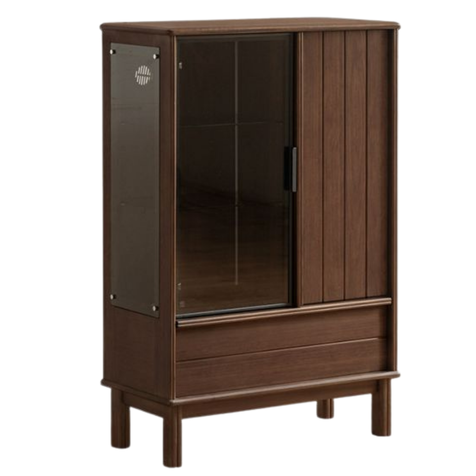Black Walnut Solid Wood, Solid Longan Hardwood Wine Bar Cabinet with LED Lighting and Glass Door