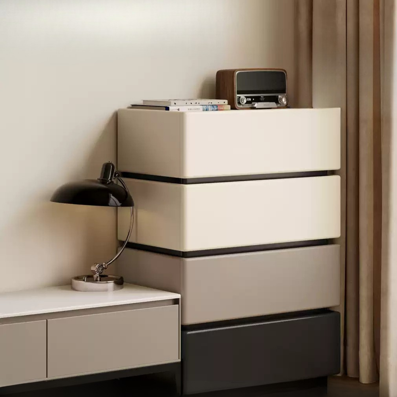 Oak, Ash Solid Wood, Solid RubberWood Light Luxury Side Cabinet